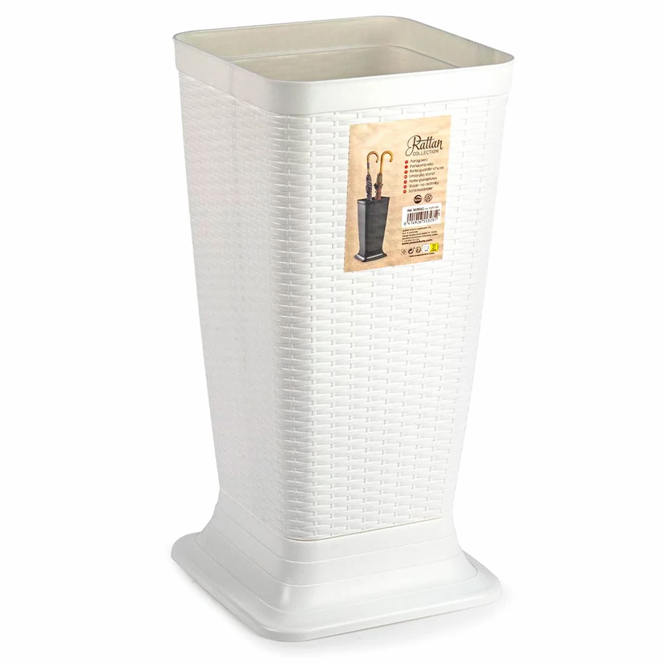 Acan Tradineur - Paragüero de plástico - Modelo Rattan - Soporte para Paraguas Cuadrado para Entrada de oficinas, Negocios, hogar - 51,5 x 26 x 26 cm - Color Blanco
