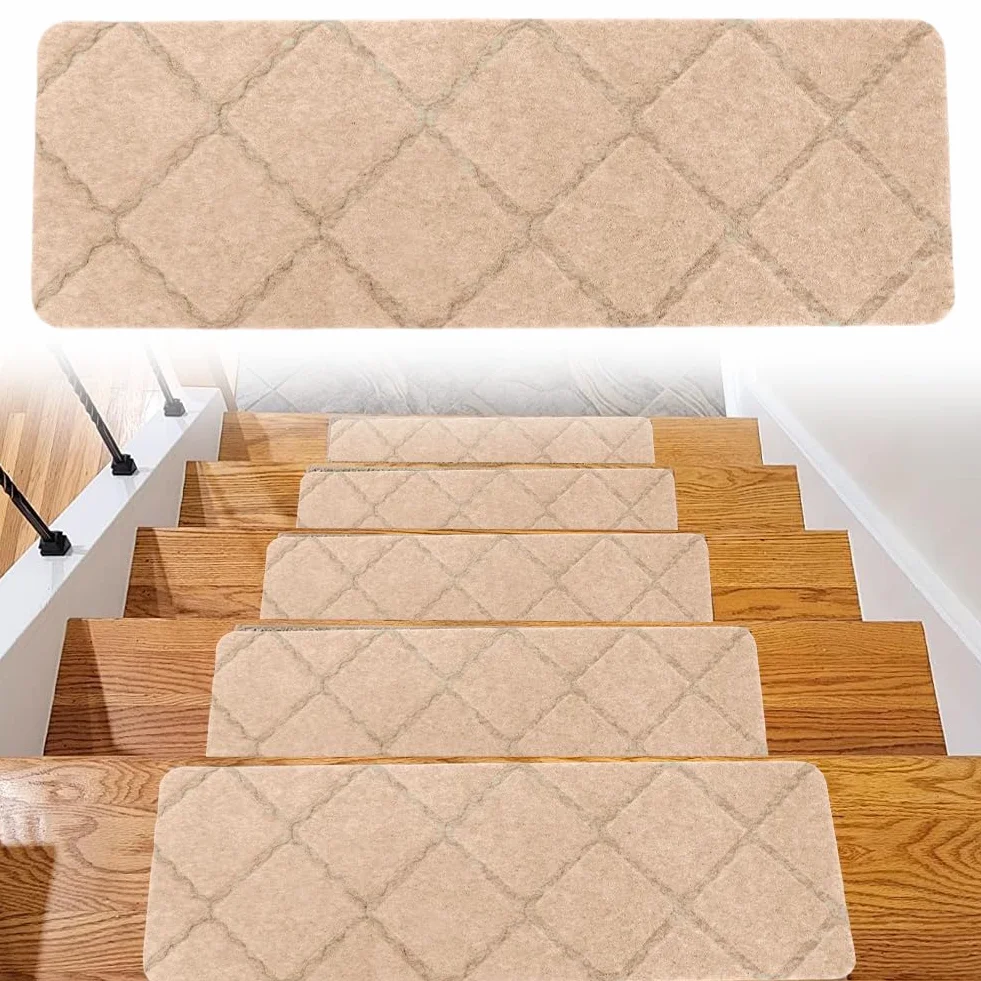 FARYODI Alfombrillas autoadhesivas para escalones, 15 unidades, 55 x 19 cm, para escaleras, para casa, escaleras, de madera, azulejos y mármol (beige)