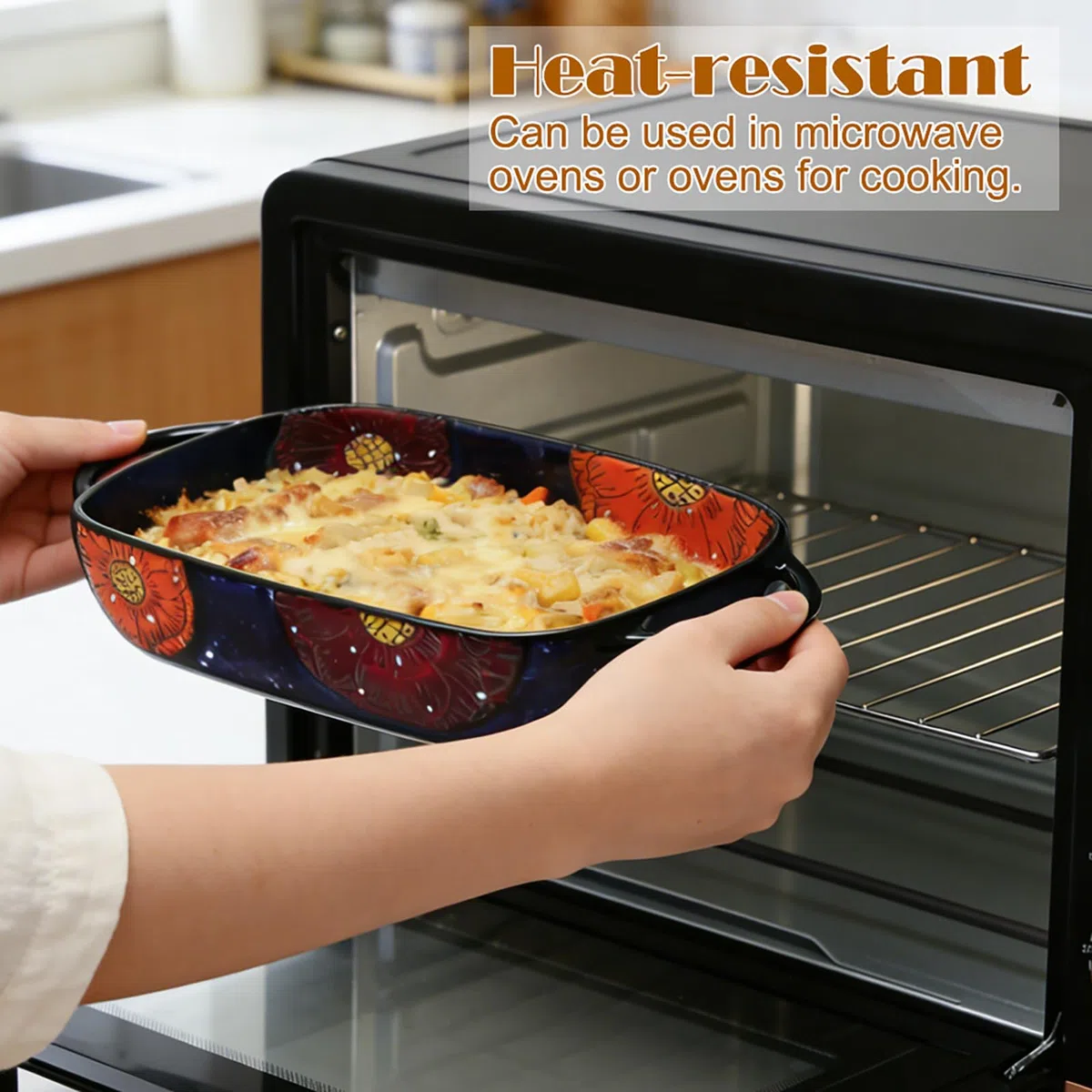 Fuente de Horno Cerámica con Asas, Moldes para Hornear Rectangulares 19,5 x 13 cm, Platos de Cerámica para Gratinar, Lasagna, Pasta, Carne, para Horno, Microondas (Azul Oscuro)