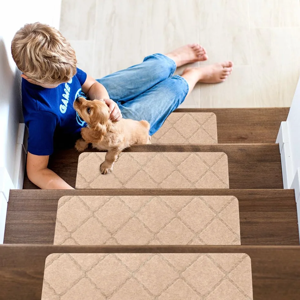 FARYODI Alfombrillas autoadhesivas para escalones, 15 unidades, 55 x 19 cm, para escaleras, para casa, escaleras, de madera, azulejos y mármol (beige)