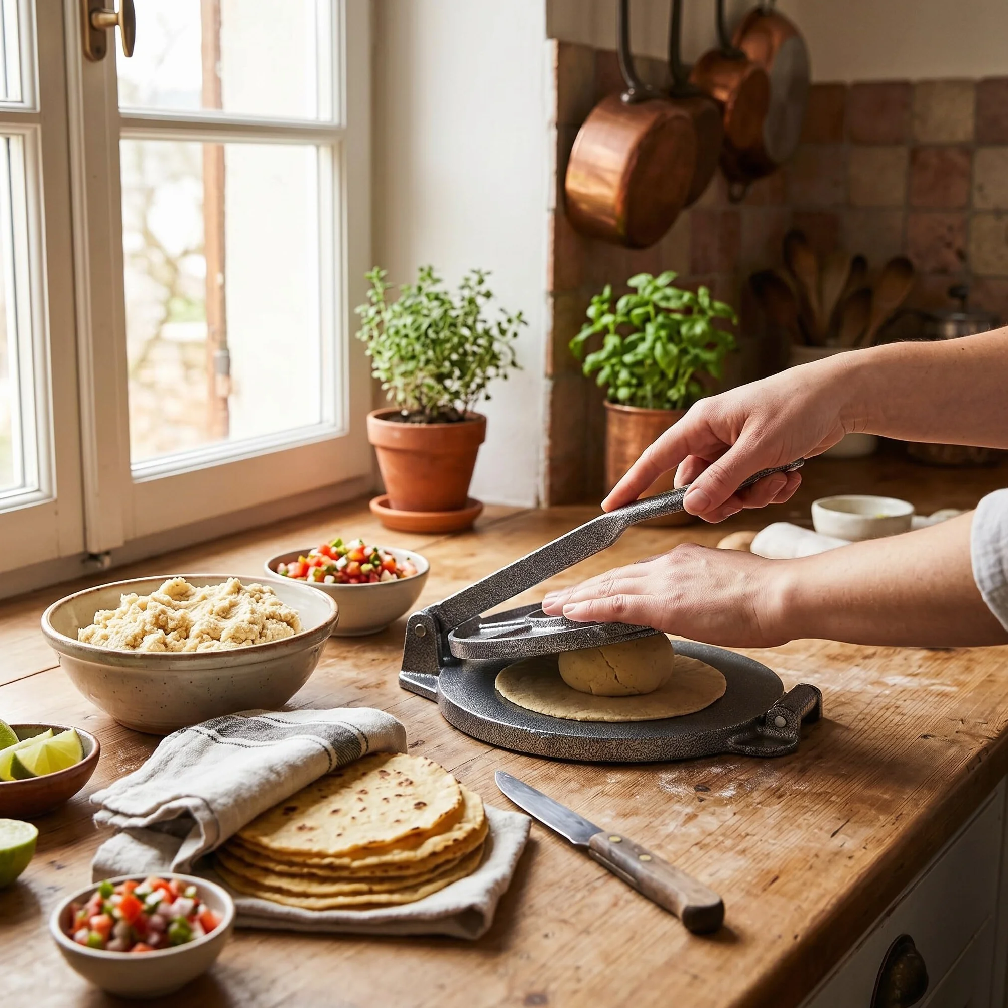 Prensa de Tortilla de Hierro Fundido, Máquina para Hacer Tortillas de Maíz, Patacones, Quesadillas y Roti