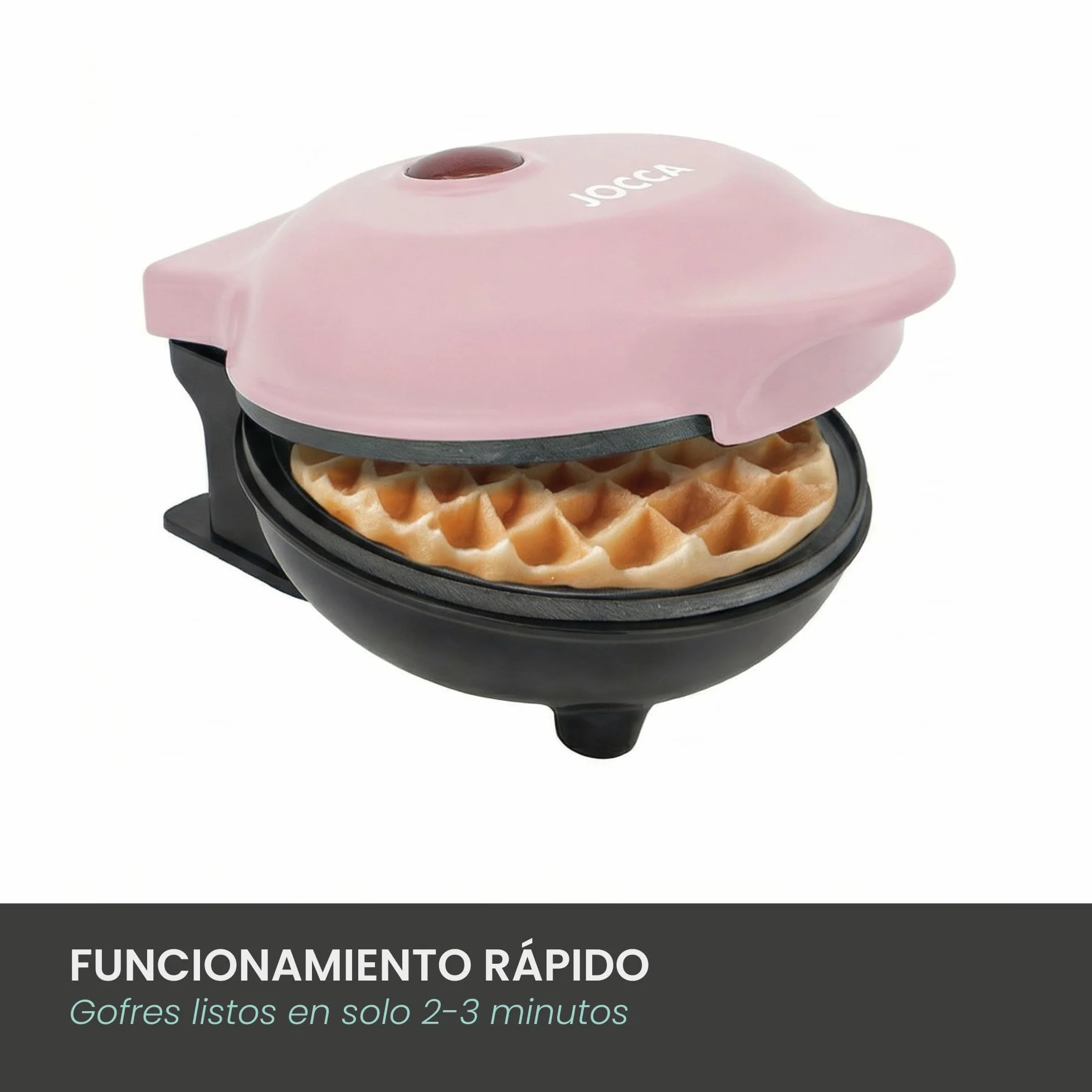 Jocca - Gofrera Redonda - Placas Antiadherentes - 500 W - Diámetro 12 cm - Rosa