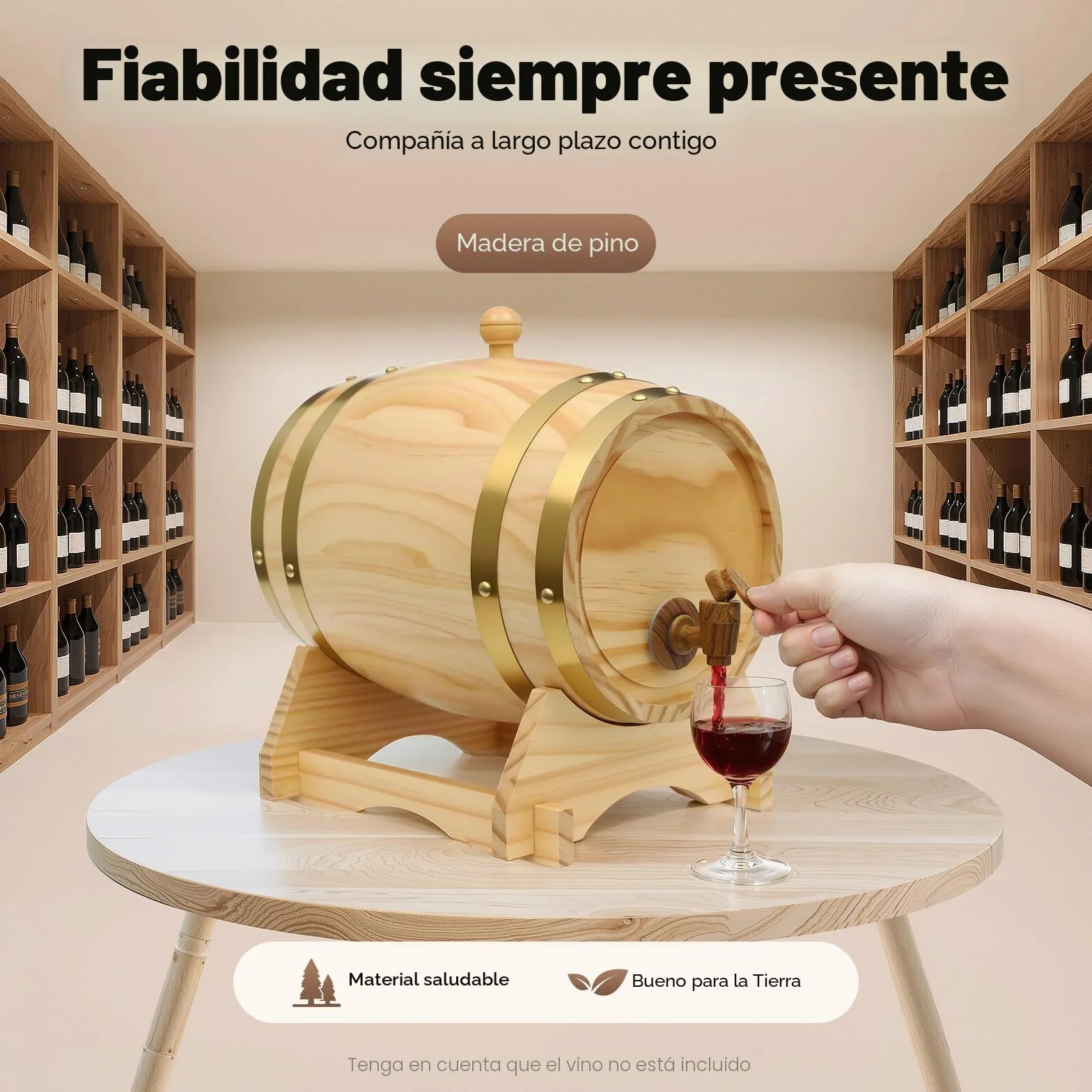 Barril de vino de madera, barril de cerveza con grifo y soporte, barriles de vino de madera, dispensador de bebidas, grifo Elipse barril de vino, almacenamiento para apartamentos, bares, hoteles (5 L)