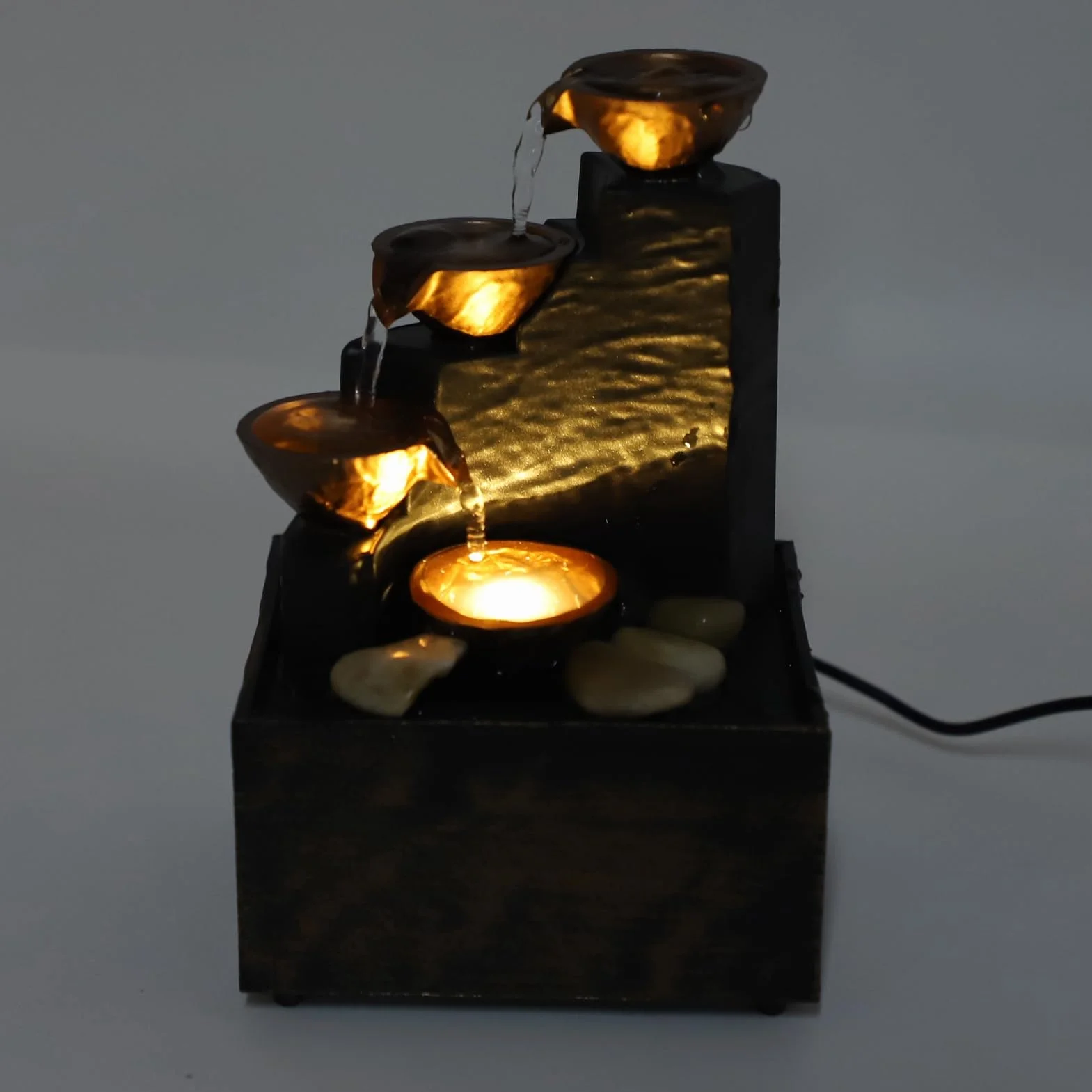 ciciglow Fuente de Agua USB, Kit de Fuente Embellecedora de Guijarros con Luz LED, Adornos de Agua Corriente Feng Shui, Manualidades para el Hogar y la Sala de Estar