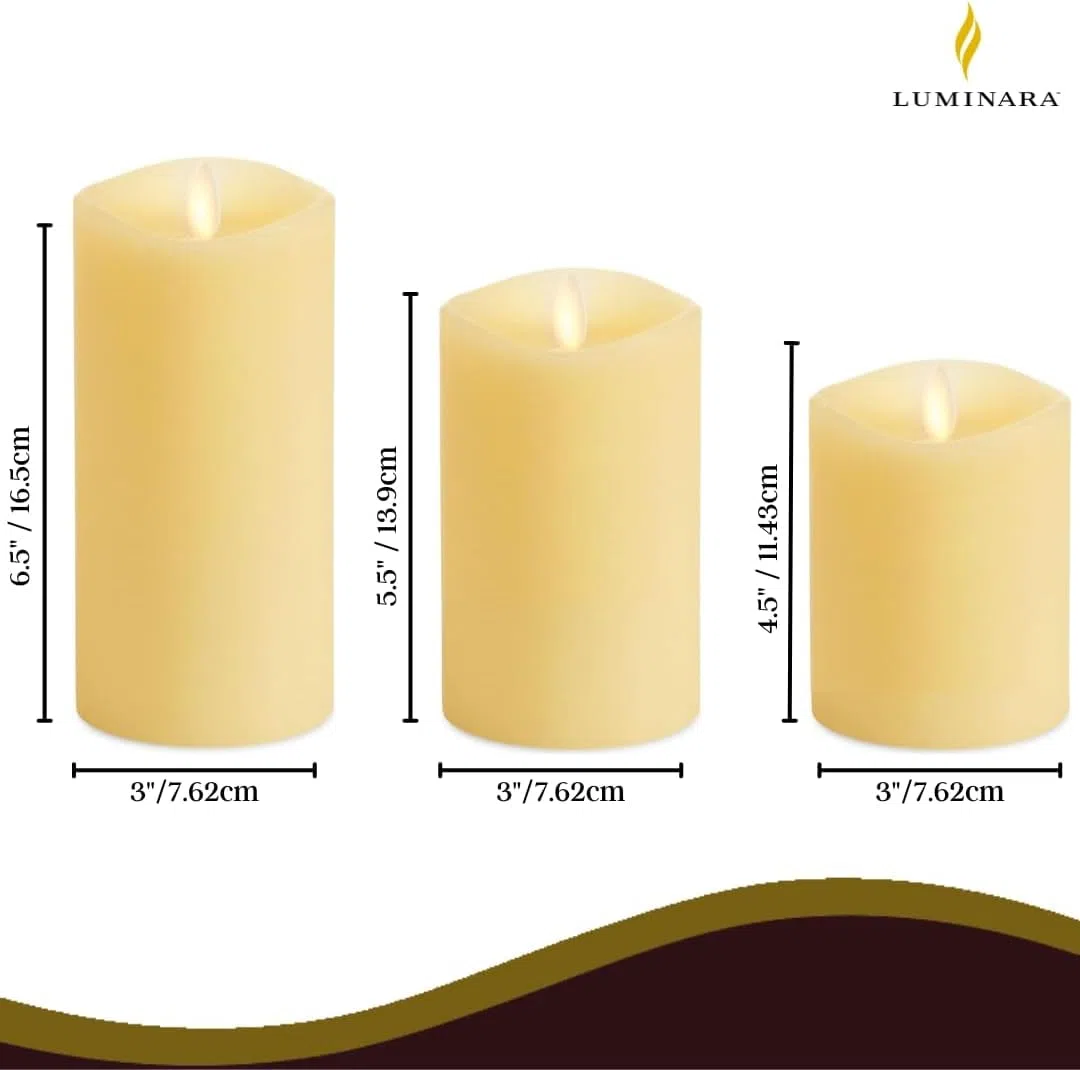 Luminara - Juego de 3 velas pilares LED de cera de efecto llama (mando a distancia), color marfil