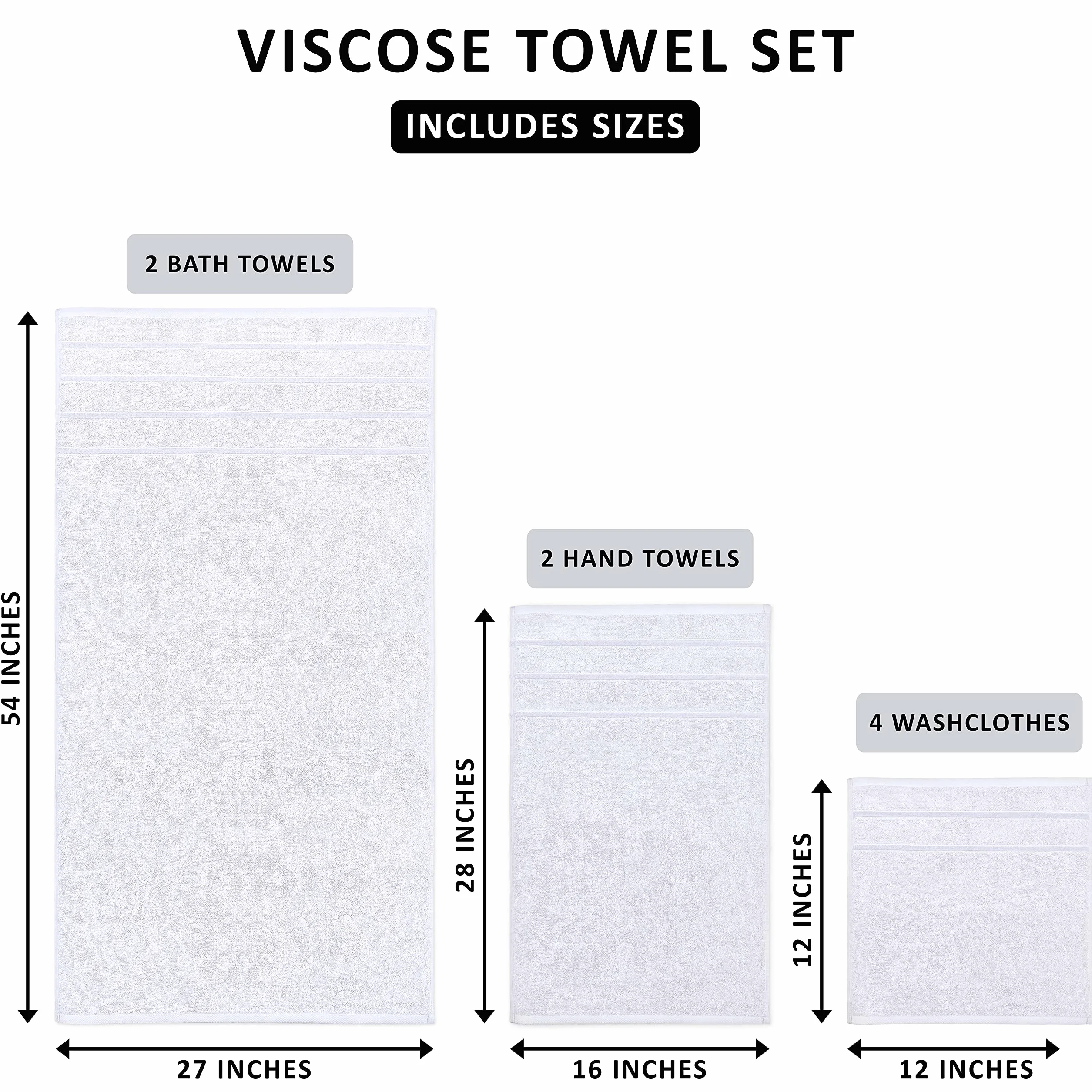 Utopia Towels Juego de Toallas de Lujo 8 Piezas 2 Toallas de Baño 2 de Mano 4 Paños Absorbentes 97% Algodón Ring Spun Blanco