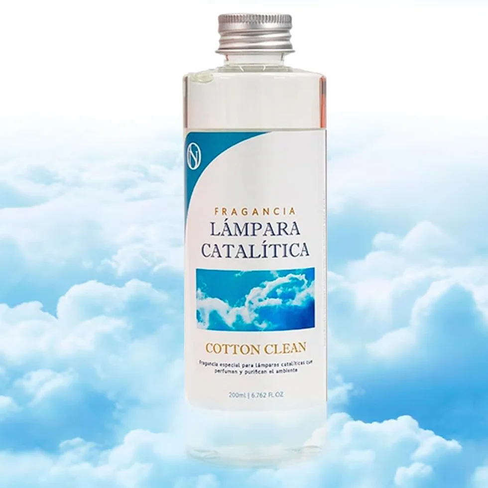 Fragancia para Lámpara Catalítica Aroma Cotton Clean (200ml)- Elimina Malos olores e impurezas, perfuma y Limpia. Compatible con Todas Las lámparas catalíticas.