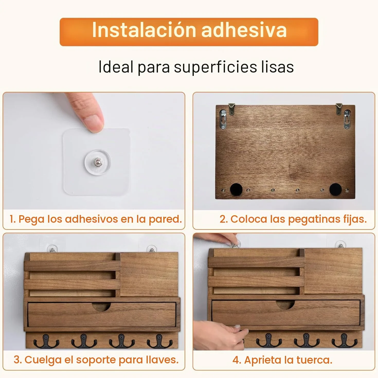 Colgador de Llaves con 4 Ganchos Dobles, Multifuncional Porta Chaves con Buzón, Colgador Llaves Pared con Cajón, Cuelga Llaves Pared para Salón, Pasillo, Oficina - Marrón