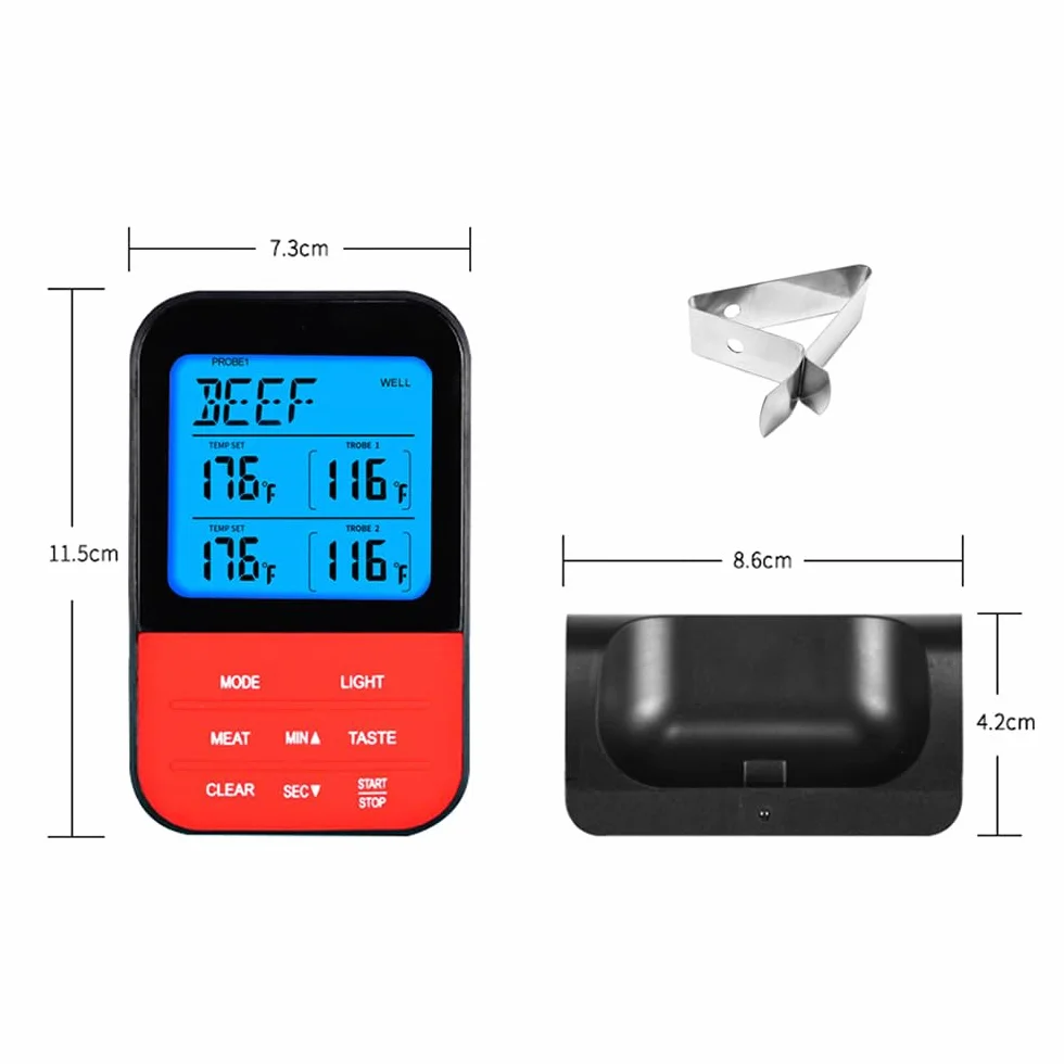 Termómetro Digital de Doble sonda, medidor de Temperatura programable inalámbrico, termómetro de Parrilla de Barbacoa para cocinar a Prueba de Agua, Termometro Barbacoa para Horno Carne Comida