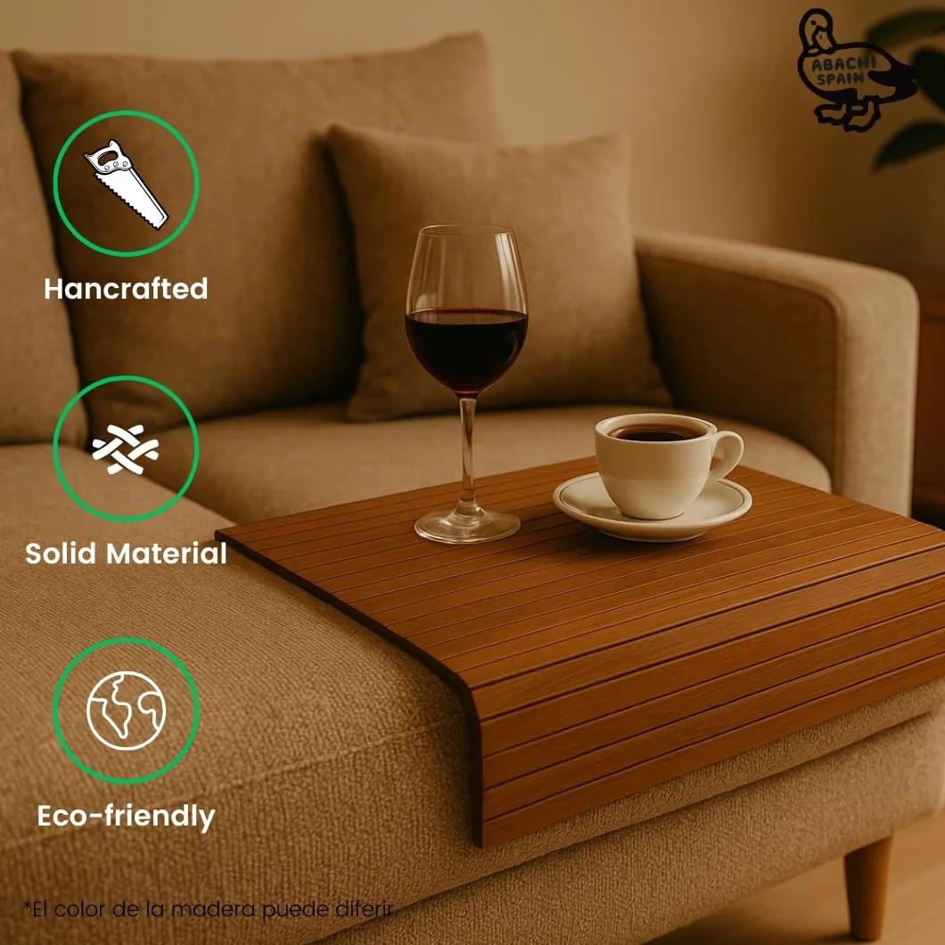 Bandeja de Madera Natural para Sofá Resistente al Calor 42x32 cm Marrón