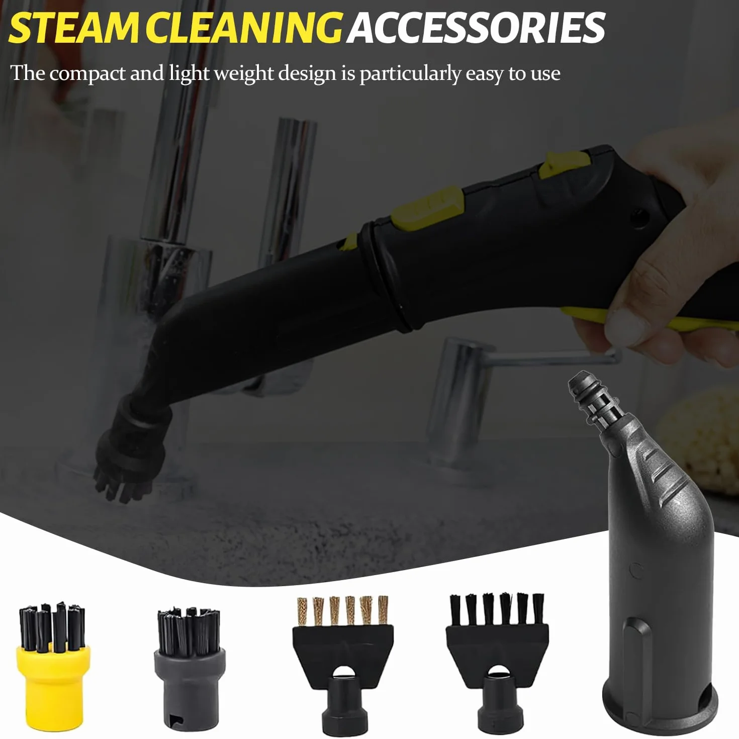 10 Piezas Adecuadas para Accesorios de Limpiador de Vapor para Kärcher SC1 SC2 SC3 SC5, Cepillo Plano, Boquilla Curva, Cepillo Redondo, Juego de Limpieza Profesional, para Todos los Escenarios (Negro)