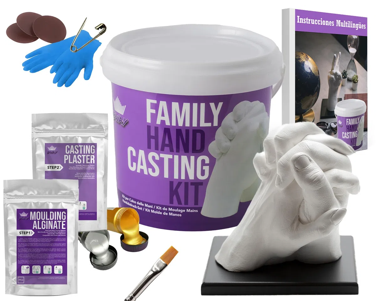BWAY Moldes Manos Kit - Alginato para Moldes - Escultura Manos Pareja - Fácil de Usar y Excelente Nivel de Detalle - Instrucciones multilingües