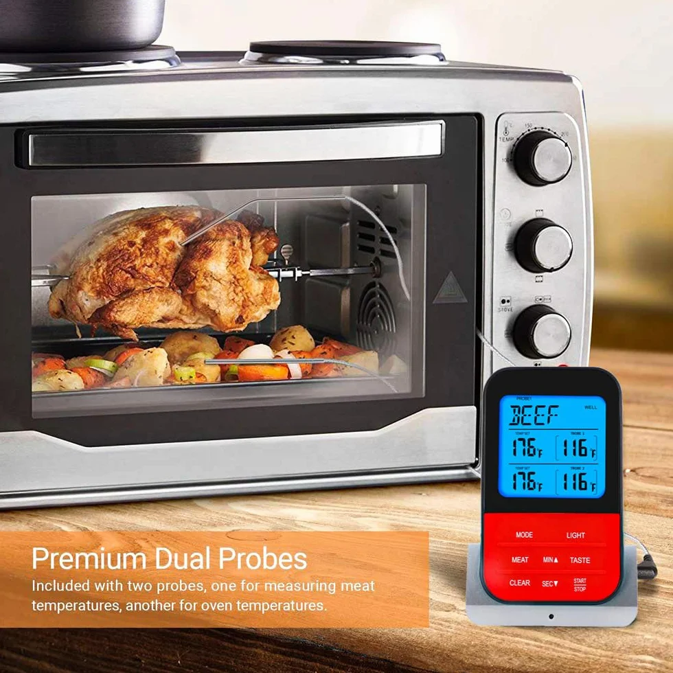 Termómetro Digital de Doble sonda, medidor de Temperatura programable inalámbrico, termómetro de Parrilla de Barbacoa para cocinar a Prueba de Agua, Termometro Barbacoa para Horno Carne Comida