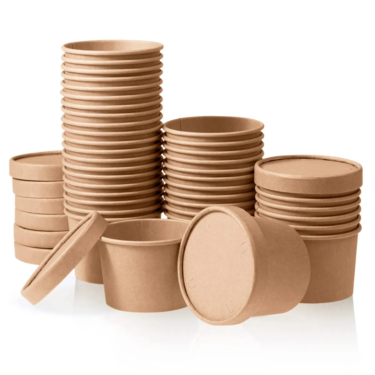 MATICAN Vasos de papel para helado con tapas, paquete de 40 tazas de sopa de 9 onzas con tapas, recipientes desechables para helado, 9 onzas, marrón kraft