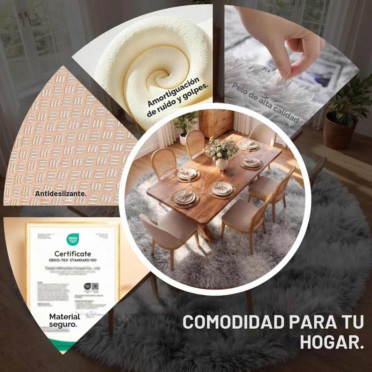 Alfombras Salón Redonda Pelo Largo Alfombra Habitación Dormitorio Lavables Alfombra Antideslizante Muy Suave para salón o Dormitorio, Alfombra esponjosa de Cama(Gris Claro,Ø 120 cm Ronda)