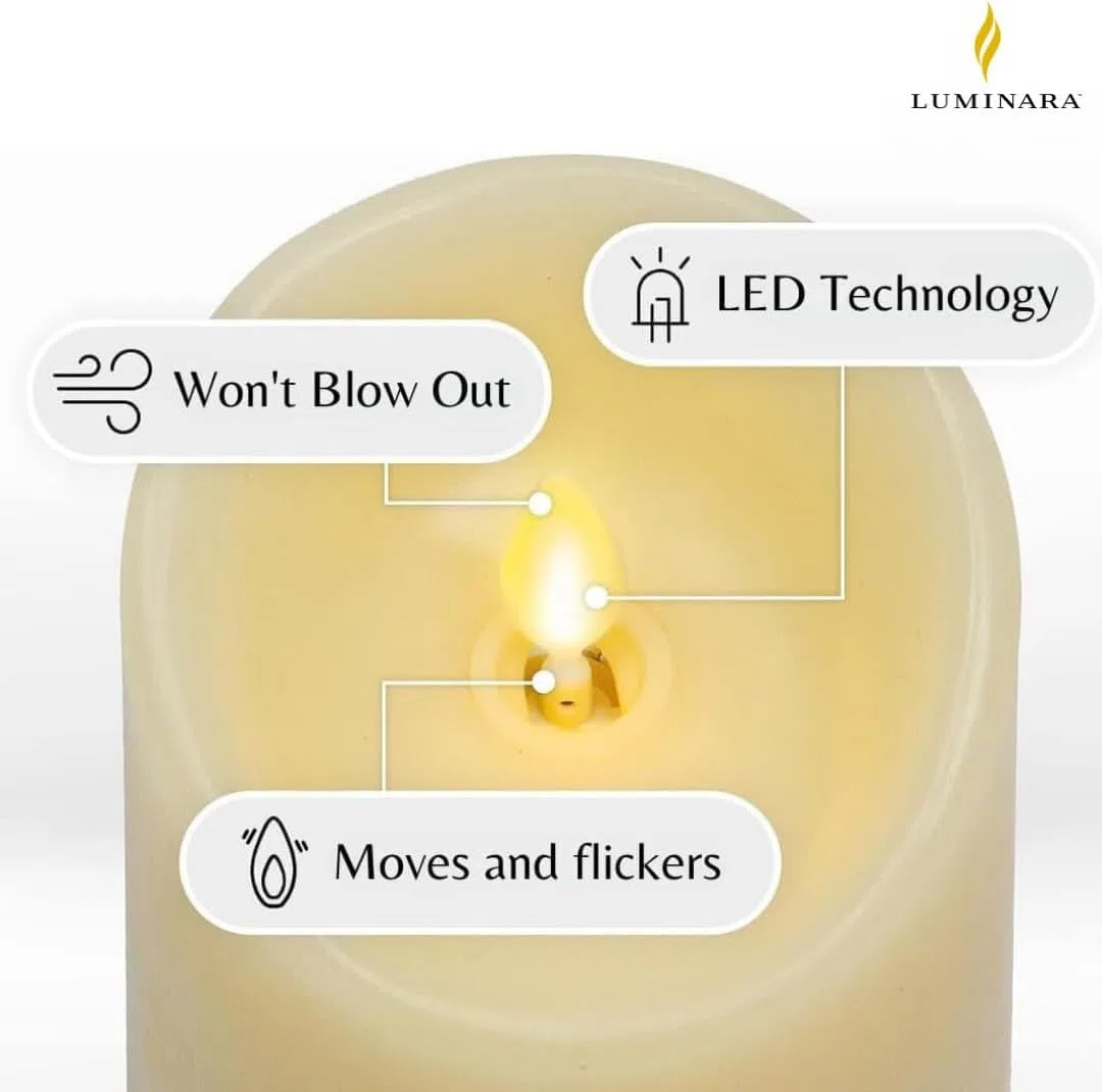 Luminara - Juego de 3 velas pilares LED de cera de efecto llama (mando a distancia), color marfil