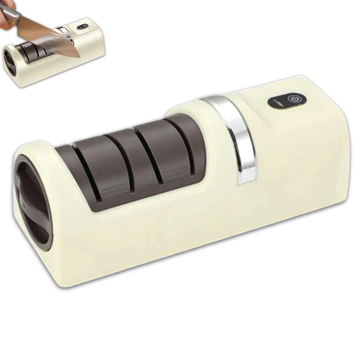 Afilador de Cuchillos Eléctrico Recargable, Profesional con Rueda de Diamante de 2 Etapas, 5800 RPM & 3 Velocidades, Base Antideslizante, Afilado Rápido para Cuchillos de Cocina - Blanco
