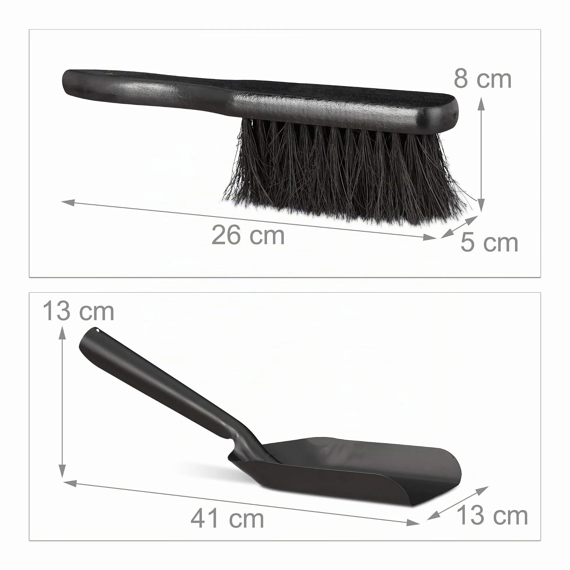 Recogedor para Chimenea con Cepillo Acero Negro 13 x 41 x 13 cm
