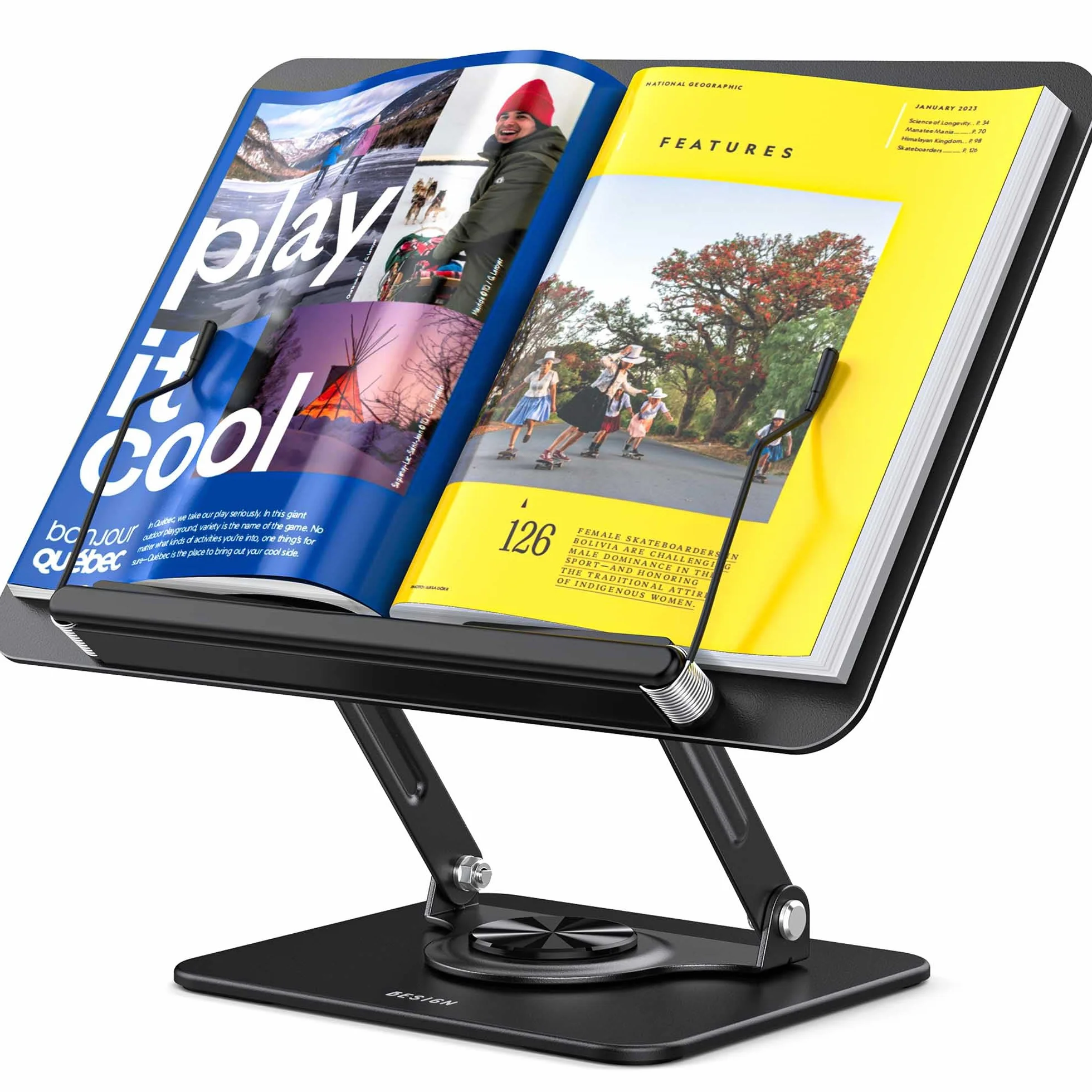 BESIGN BS02 Soporte para libros ajustable ergonómico para lectura portátil con clips de página elásticos