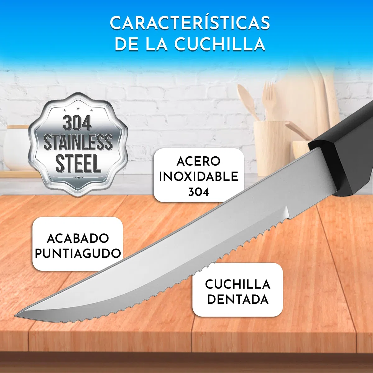 Cuchillos carne acero inoxidable 24 uds – Sierra para bistec y chuletón aptos lavavajillas