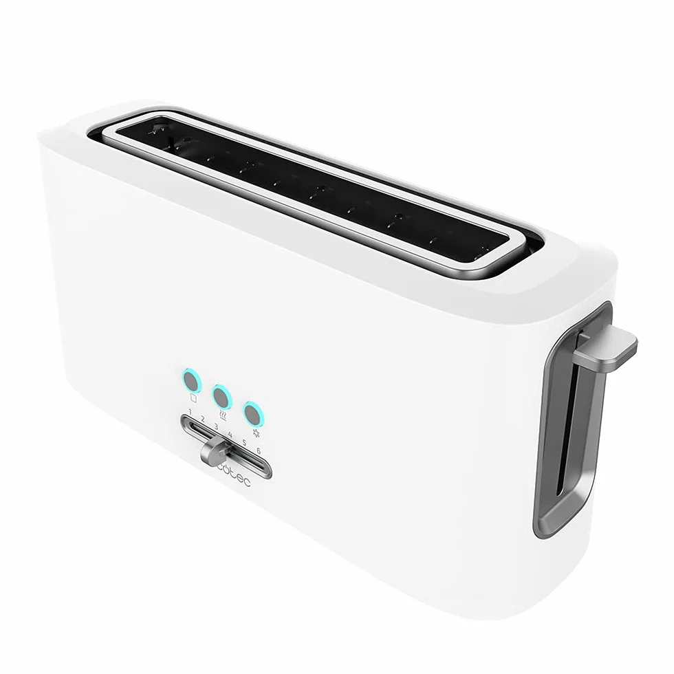 Cecotec Tostadora Toast&Taste 10000 Extra White. 980 W, Ranura larga extraancha, Función Recalentar, Descongelar y Cancelar, Plástico, Varillas superiores, Blanco