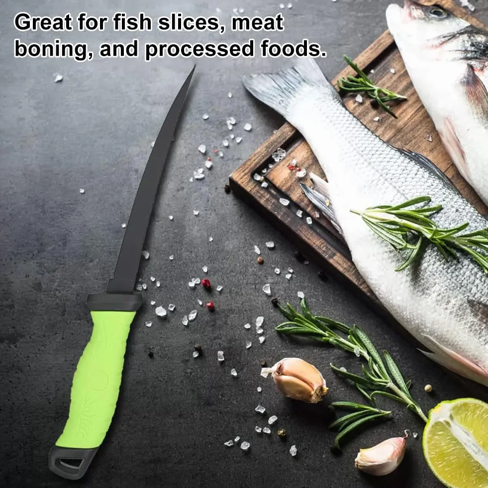Comioke Cuchillo Deshuesador 7 Pulgadas para Filetear Pescado y Carne con Funda y Afilador