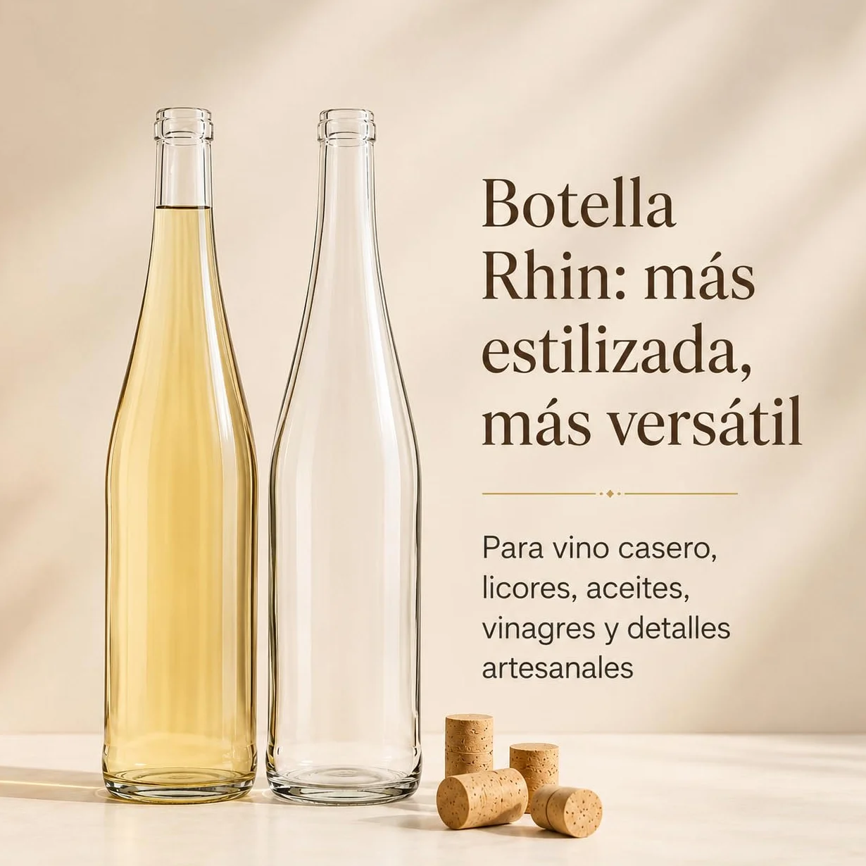 Botellas Vacías para Vino 750 ml Vidrio Transparente Pack 6 Corcho Cónico