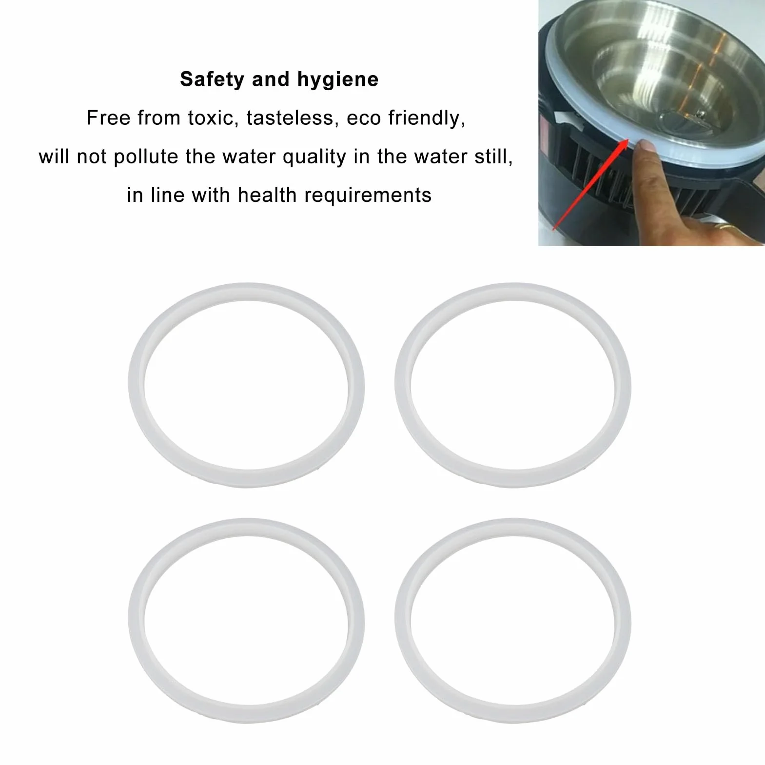 Anillo de Sellado de Silicona 4 Uds, Junta de Goma para Destilador de Agua de Grado Alimenticio (6L)