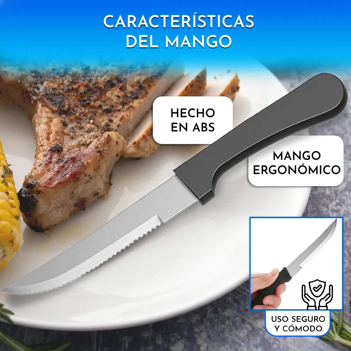 Cuchillos carne acero inoxidable 24 uds – Sierra para bistec y chuletón aptos lavavajillas