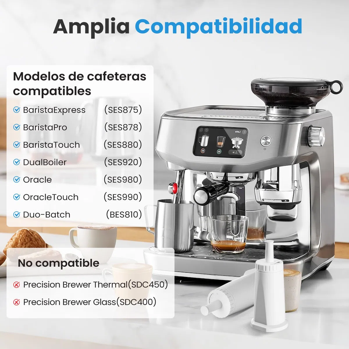 Mutital filtros de repuesto para máquinas de café Sage totalmente automáticas, 6 piezas de repuesto para filtro de agua Sage Barista Express Pro, filtro de agua para SES810/SES880/SES920 (6 Unidades)