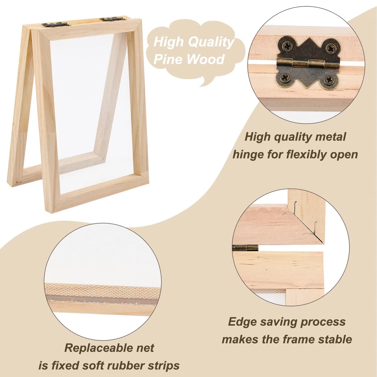 WANDIC Kit de Pantalla para Hacer Papel, el Juego de fabricación de Papel Incluye Marco de Molde de Madera, paño de fabricación de Papel, Mallas para Manualidades de Papel