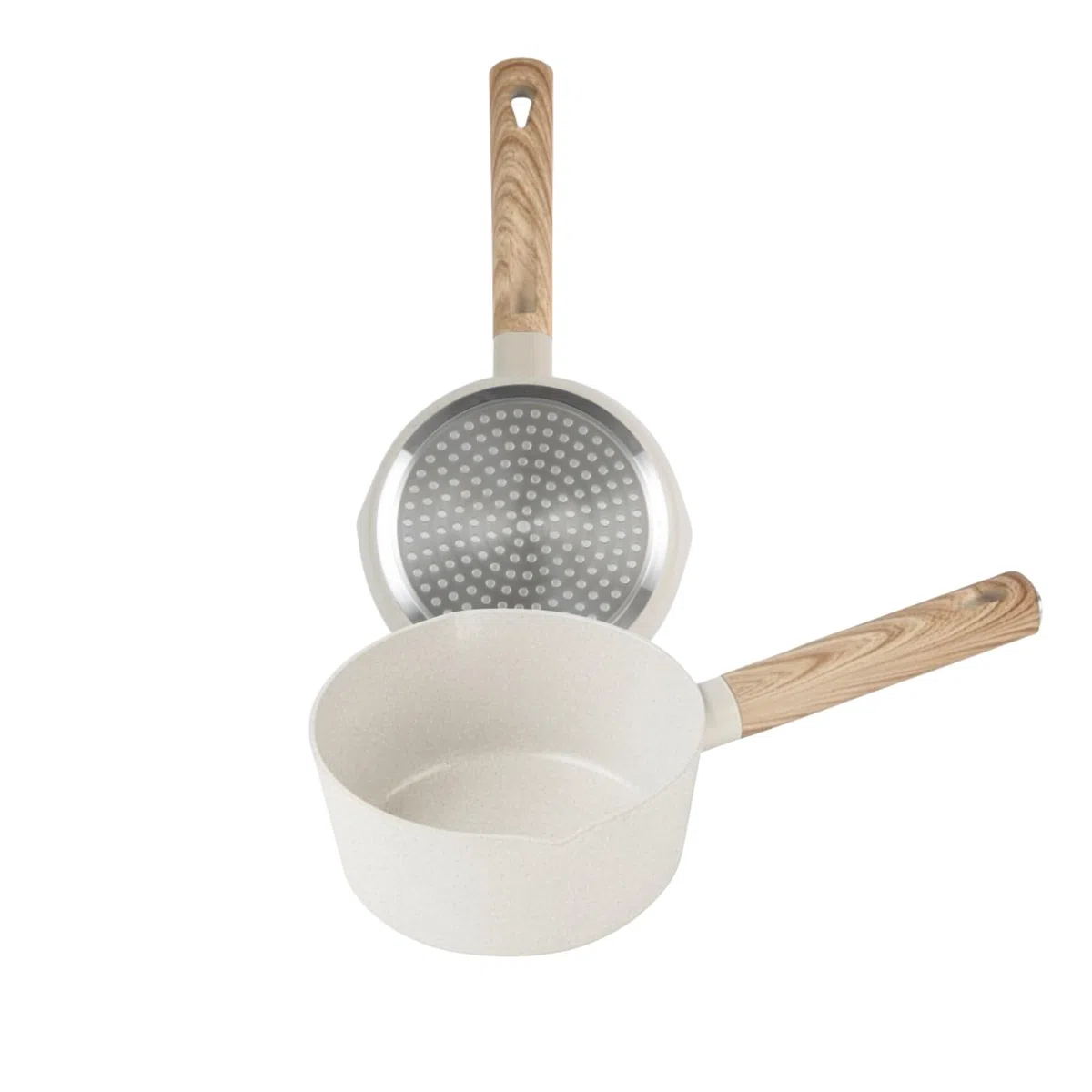 QUTTIN - Cazo Ecook 16 cm Antiadherente Cerámica PFAS Free, Aluminio Reciclado, Sin Tóxicos, Apto para Inducción Gas Vitro Eléctrico Halógeno, Mango Detalle en Madera