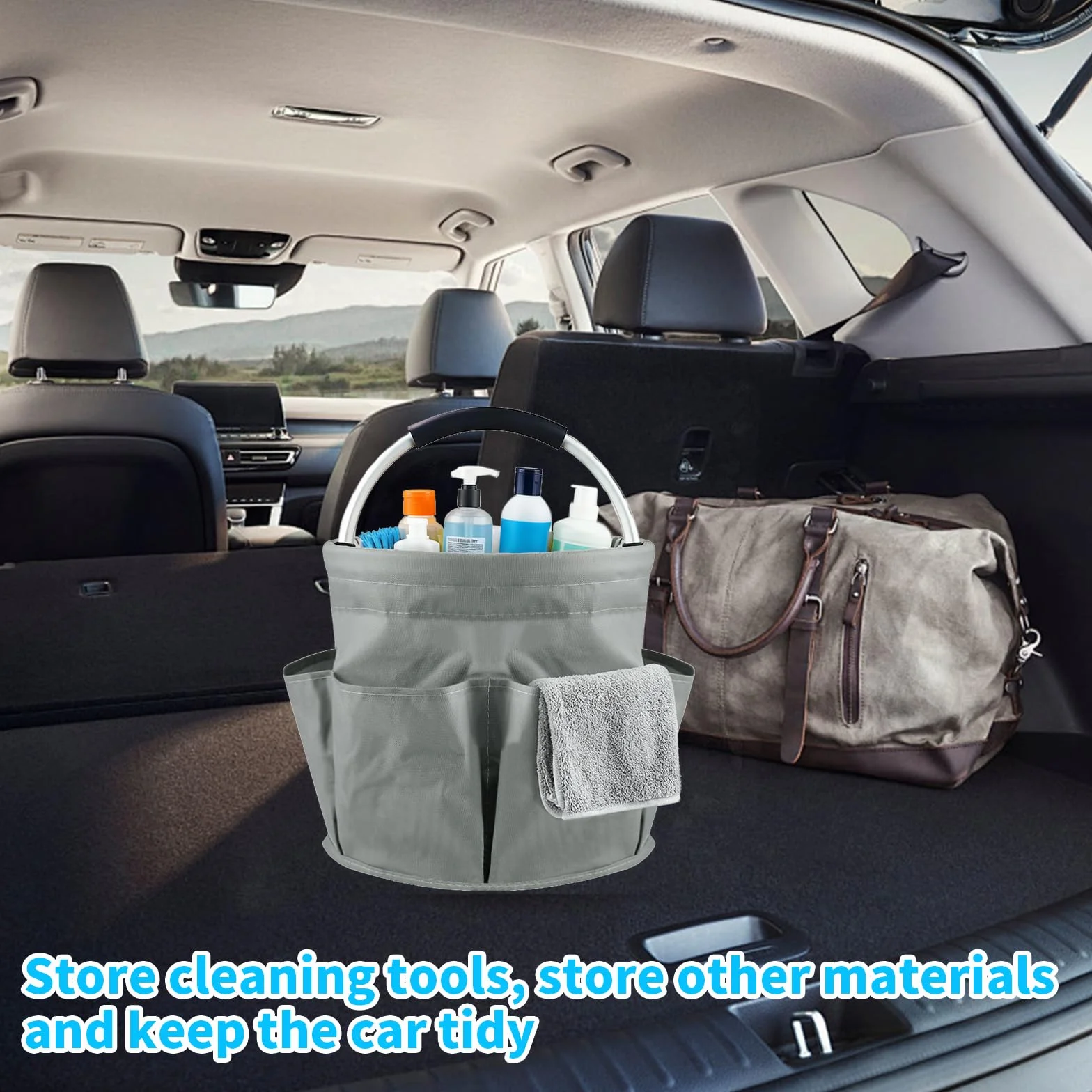 2 organizadores de productos de limpieza, bolsa de limpieza plegable portátil, cesta de limpieza con asa y 6 bolsillos, bolsa de limpieza para dispositivos, herramientas, utensilios de limpieza