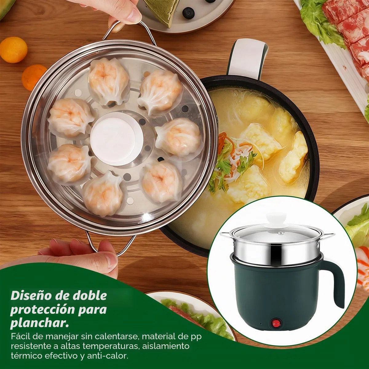 GOMETY Olla eléctrica de 1,5 l, olla caliente eléctrica con vapor, portátil, mini olla antiadherente, olla eléctrica, olla rápida ramen, multicocina para sopa, pasta, avena, huevo, fideos