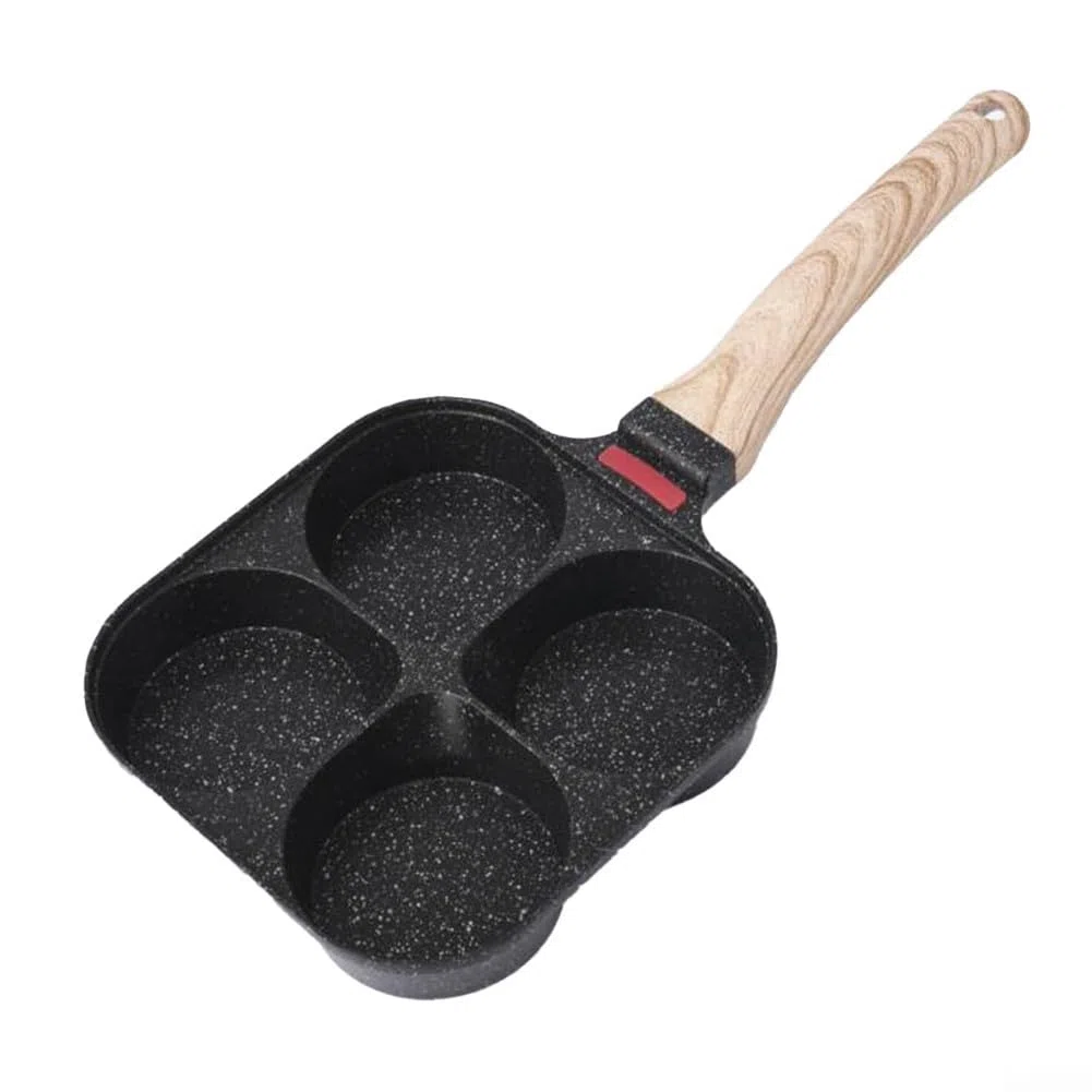 Sartén de aluminio para 4 tazas con antiadherente, perfecta para cocinar deliciosos platos de desayuno rápidamente (cuatro agujeros negros)