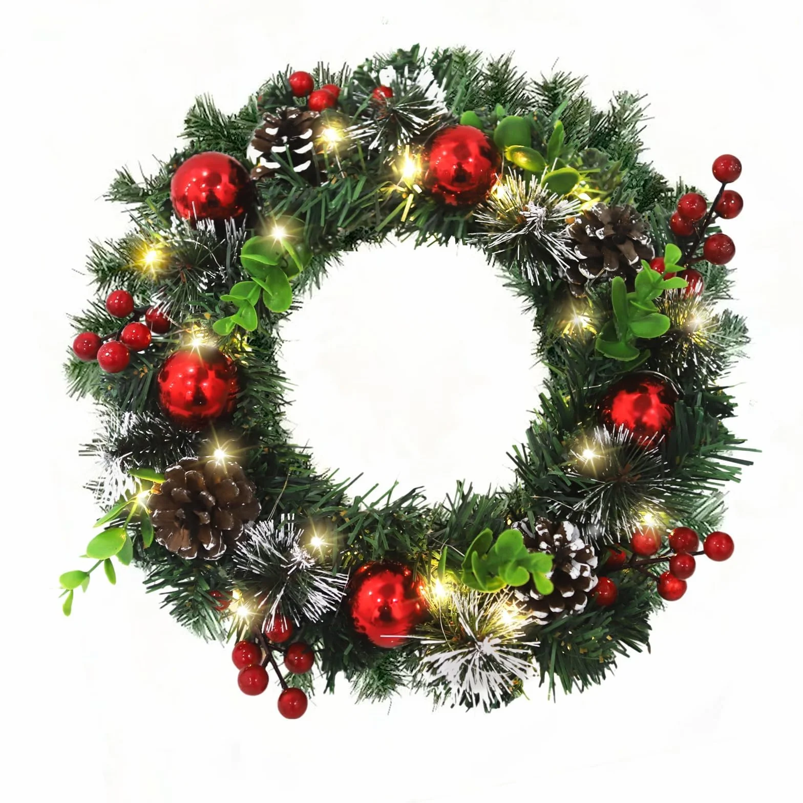 CIRULLI Corona Navidad Puerta,Coronas de Navidad 30 cm,Guirnalda de Navidad para Puerta Exterior,Corona de Abeto,Corona navideña Artificial para Puerta de Entrada