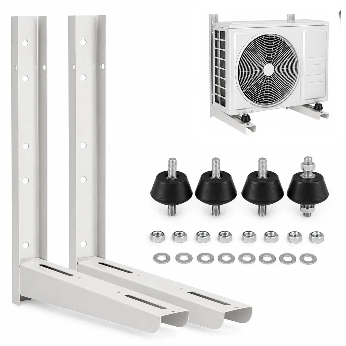 Soportes Unidad Exterior Aire Acondicionado, Soporte pared maquina de aire estructura soldada, Tamaño Alto 500 x Largo 450 x Ancho 60mm, Incluye pack 4 unidades Silentblock A-35 antivibradores