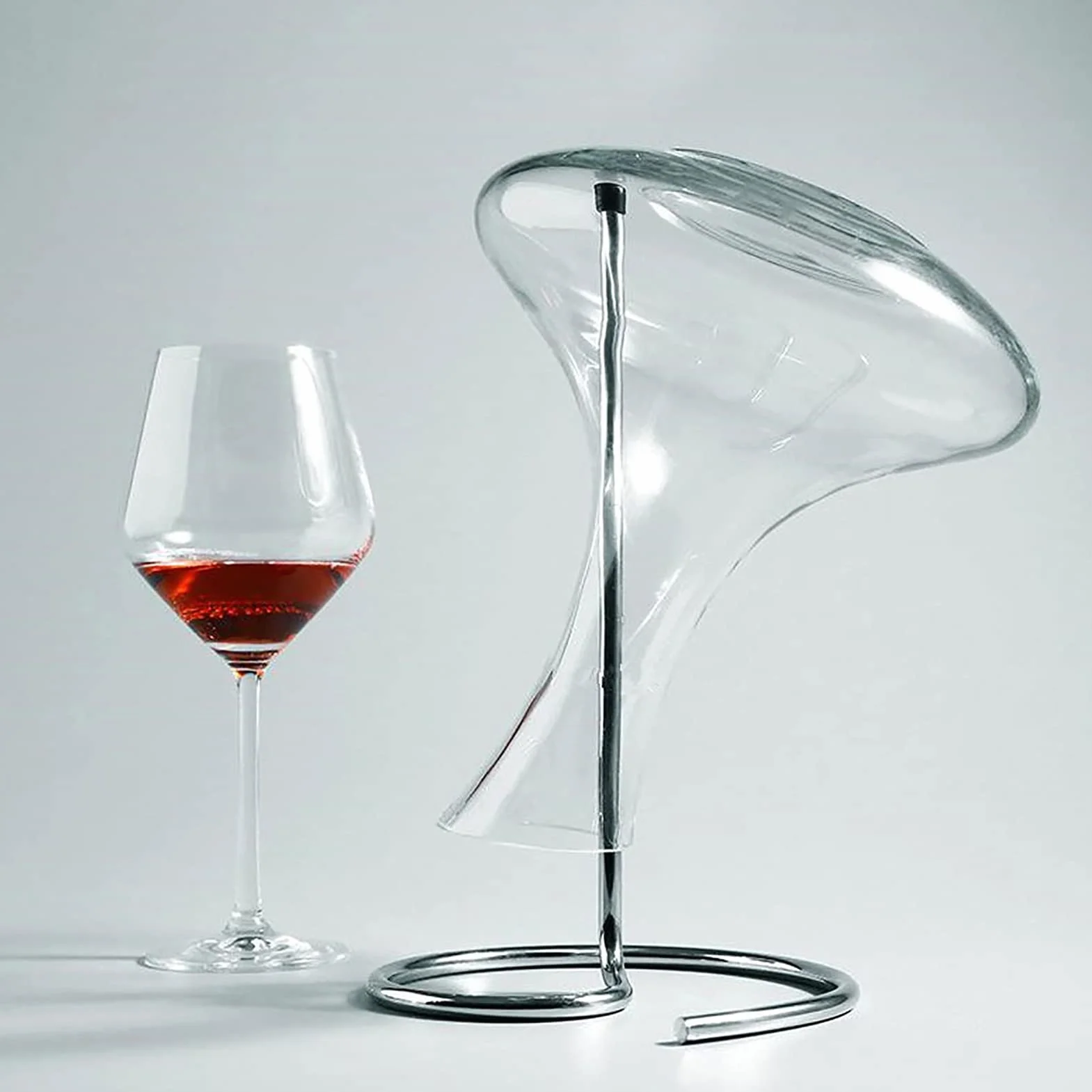 Soporte para Estante de Decantador de Acero Inoxidable, Accesorio de Secado para Vino Tinto, con Cabezal de Silicona (29x17cm)