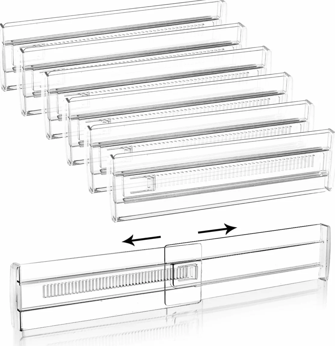 Separadores de Cajones Ajustables Plástico Transparentes Expandibles 27,5-52cm Organizador Armario Cocina