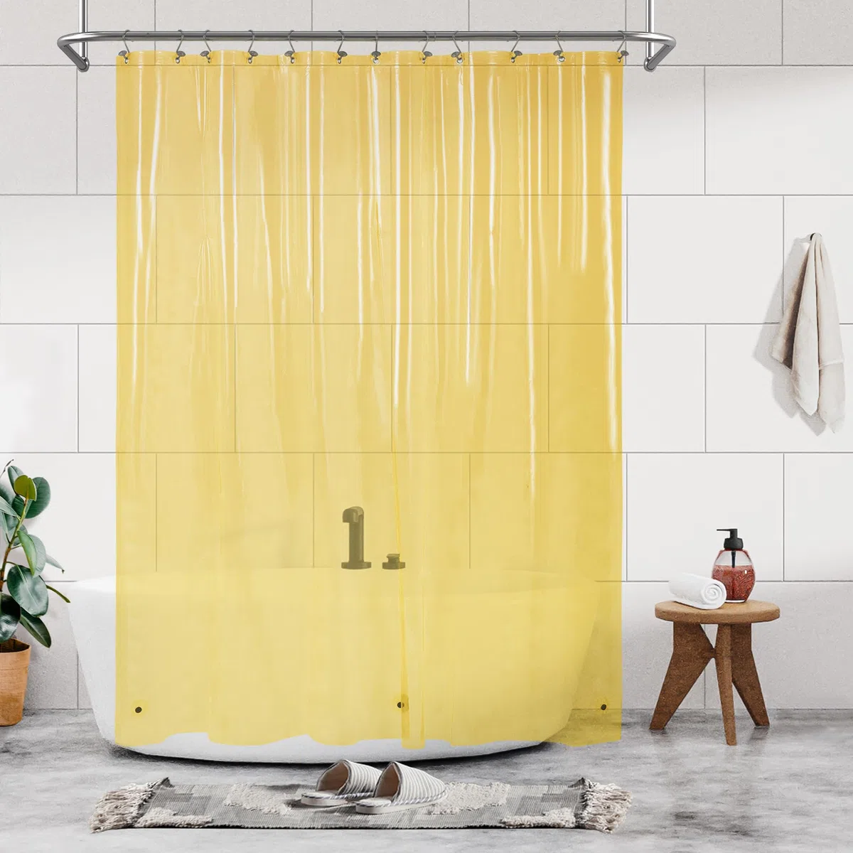 Barossa Design Forro de Cortina de Ducha, Forro de Ducha de PEVA 3 imanes y Ojales de Metal, Cortinas Impermeables Ligeras de tamaño estándar para baño, Amarillo translúcido