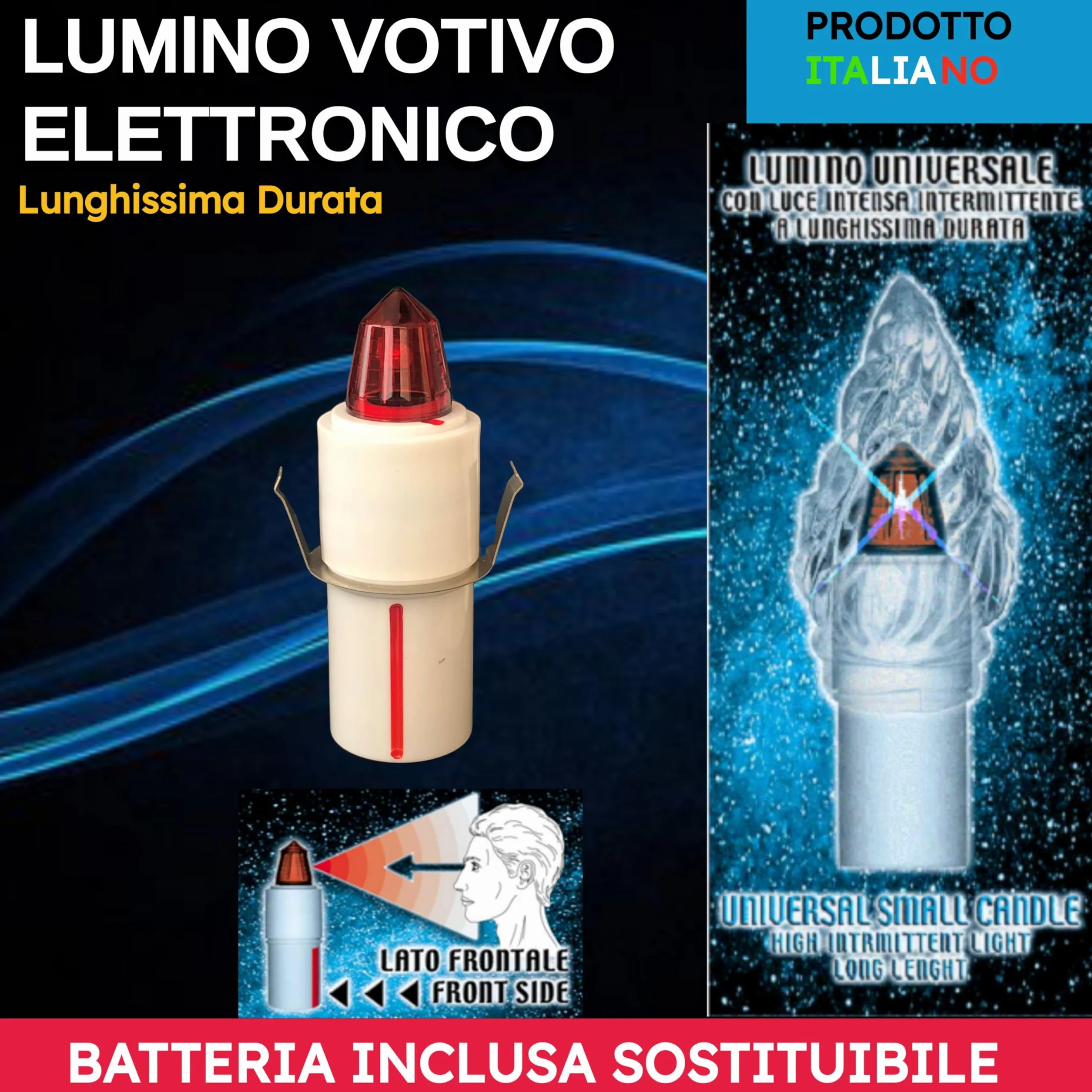 LÁMPARA ELECTRÓNICA VOTIVA PARA CEMENTERIO - BATERÍA DE LARGA DURACIÓN 1,5 AÑOS/8 MESES | Velas LED a pilas para cementerio de larga duración 245/547 días. (ROJO INTERMITENTE, GRANDE - NICHOS)
