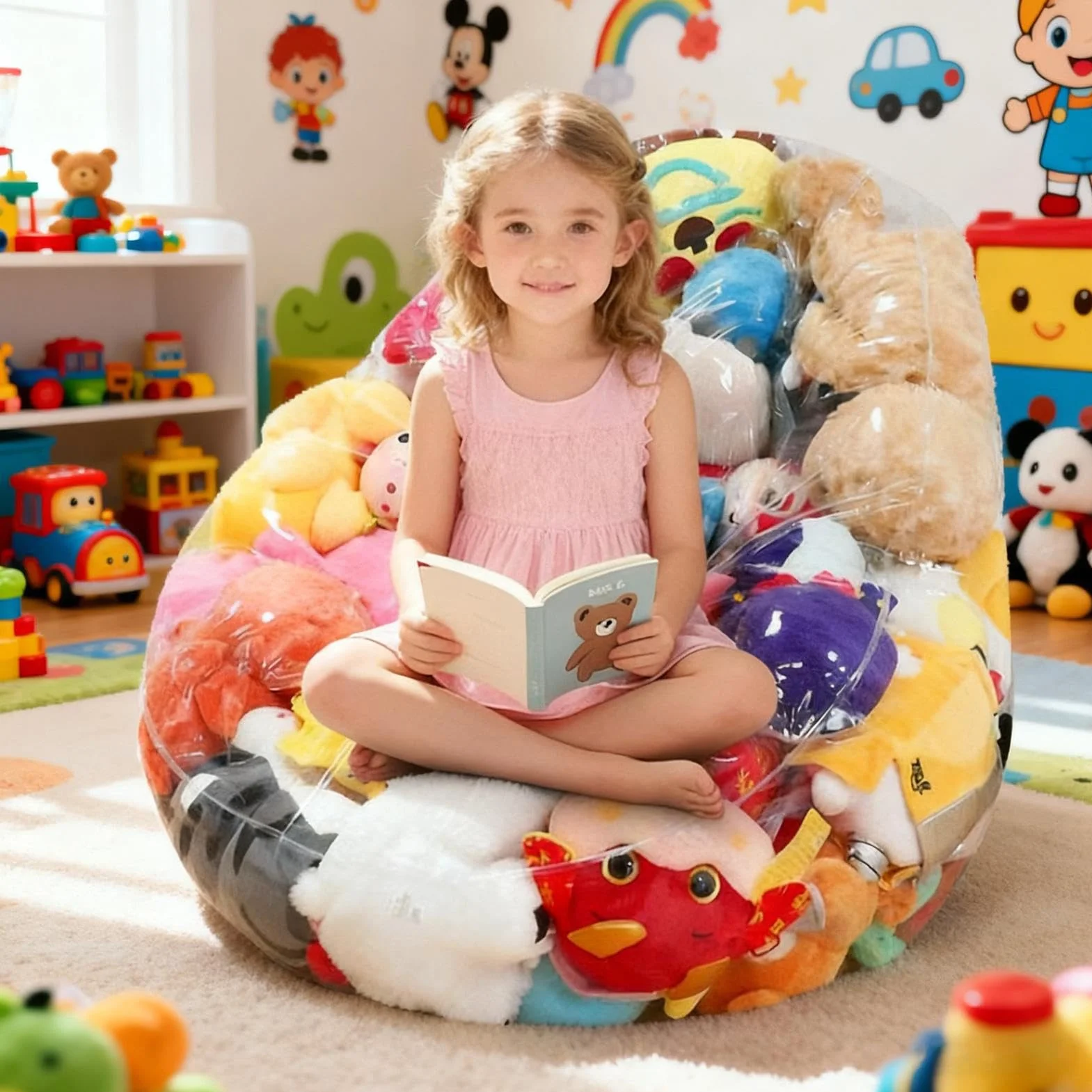 Funda Grande Para Sillón Saco,Organizador De Almacenamiento Grande Transparente - Almacenamiento Para Peluches De Puff,Para Juguetes Muñecas Niñas Adultos Adolescentes Niños Habitación