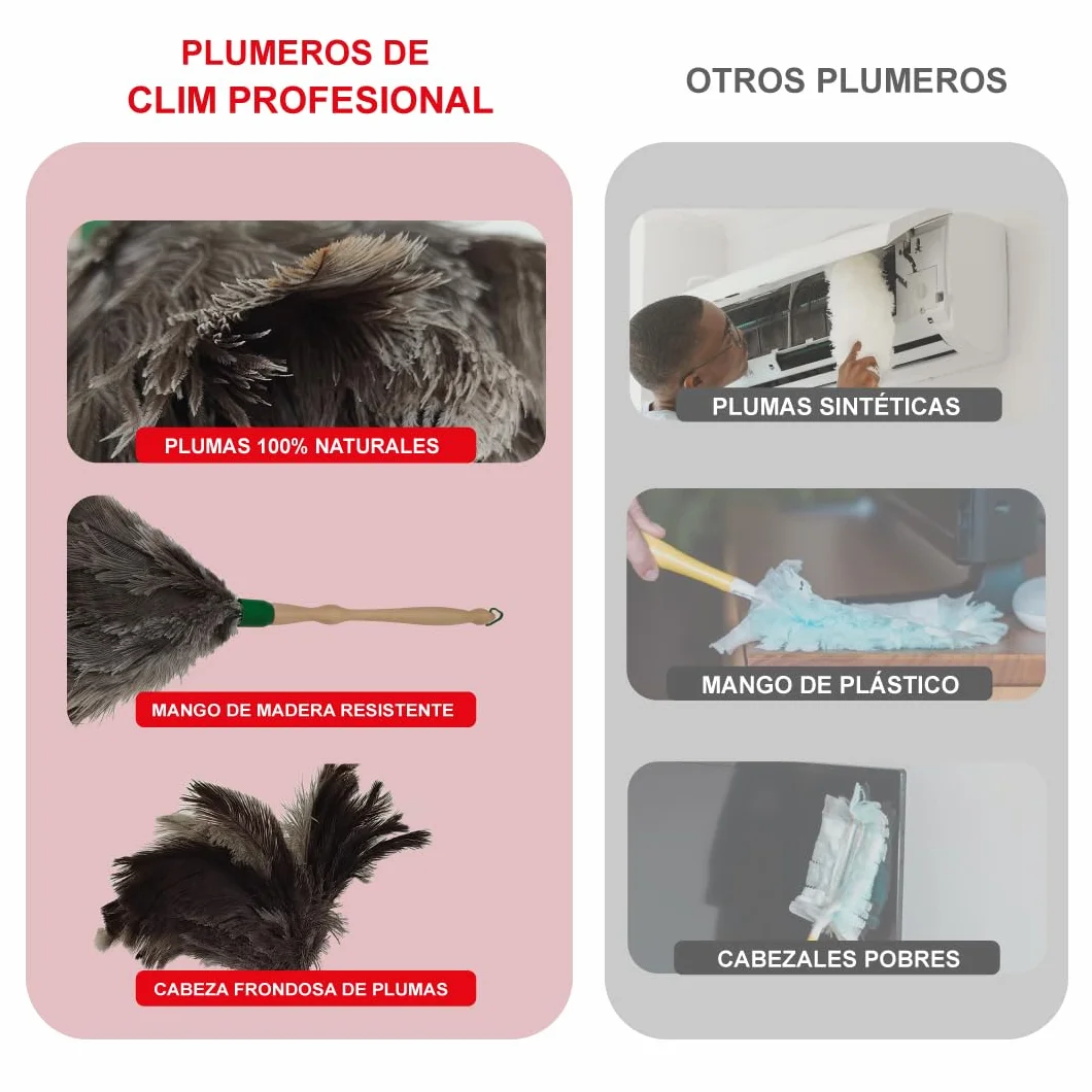 Plumeros Avestruz 56 cm Mango Madera 100% Pluma de Avestruz Fabricados en España - Atrapapolvo para Muebles