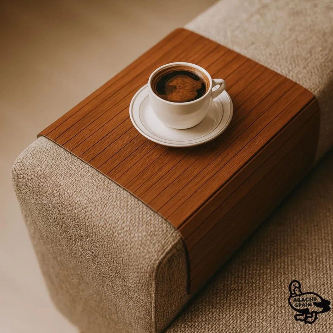 Bandeja de Madera Natural para Sofá Resistente al Calor 42x32 cm Marrón