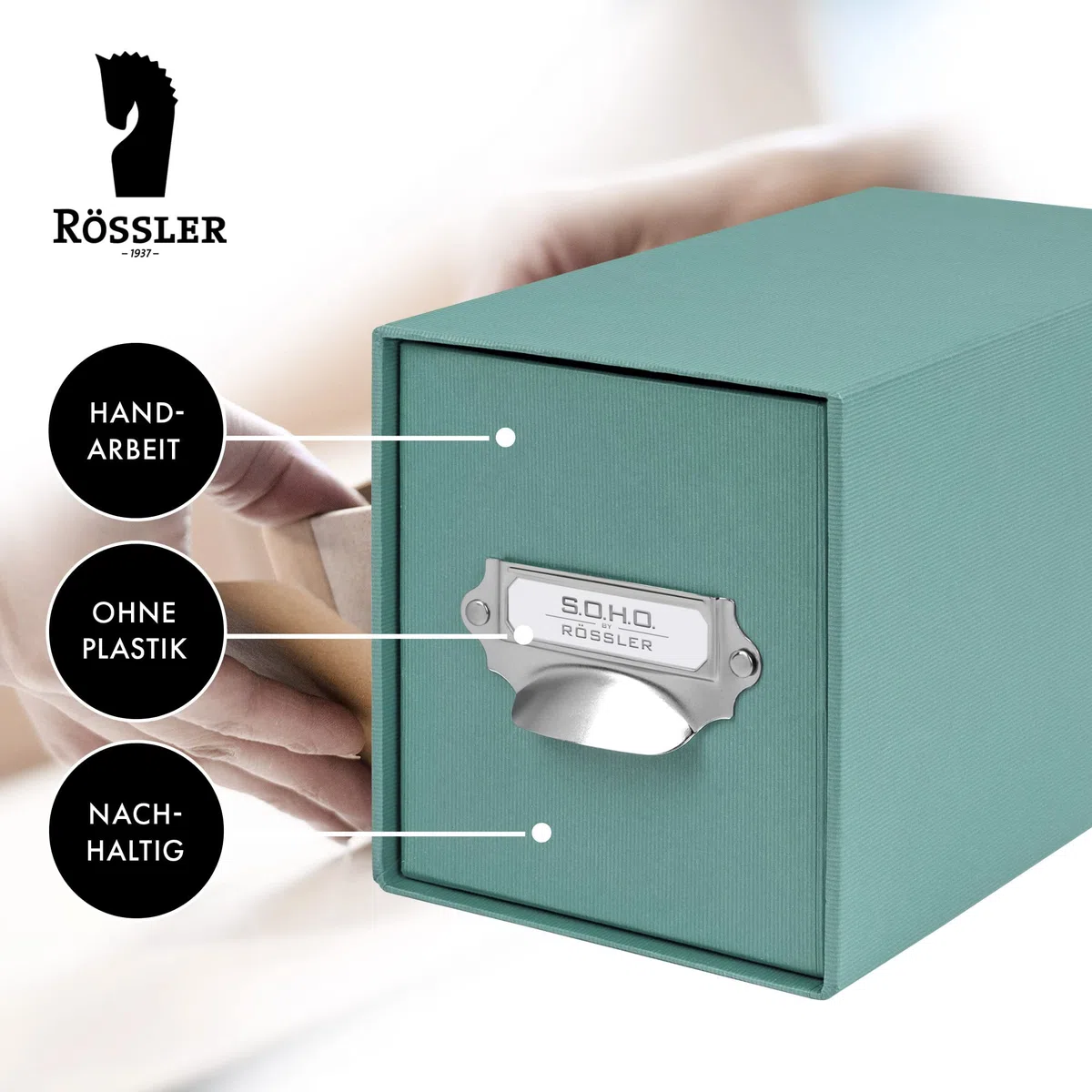 Rössler SOHO Caja de almacenamiento para CD, organizador con cajón, almacenamiento y organización, 143 x 158 x 261 mm, 1 unidad, color: verde, azul, ópalo