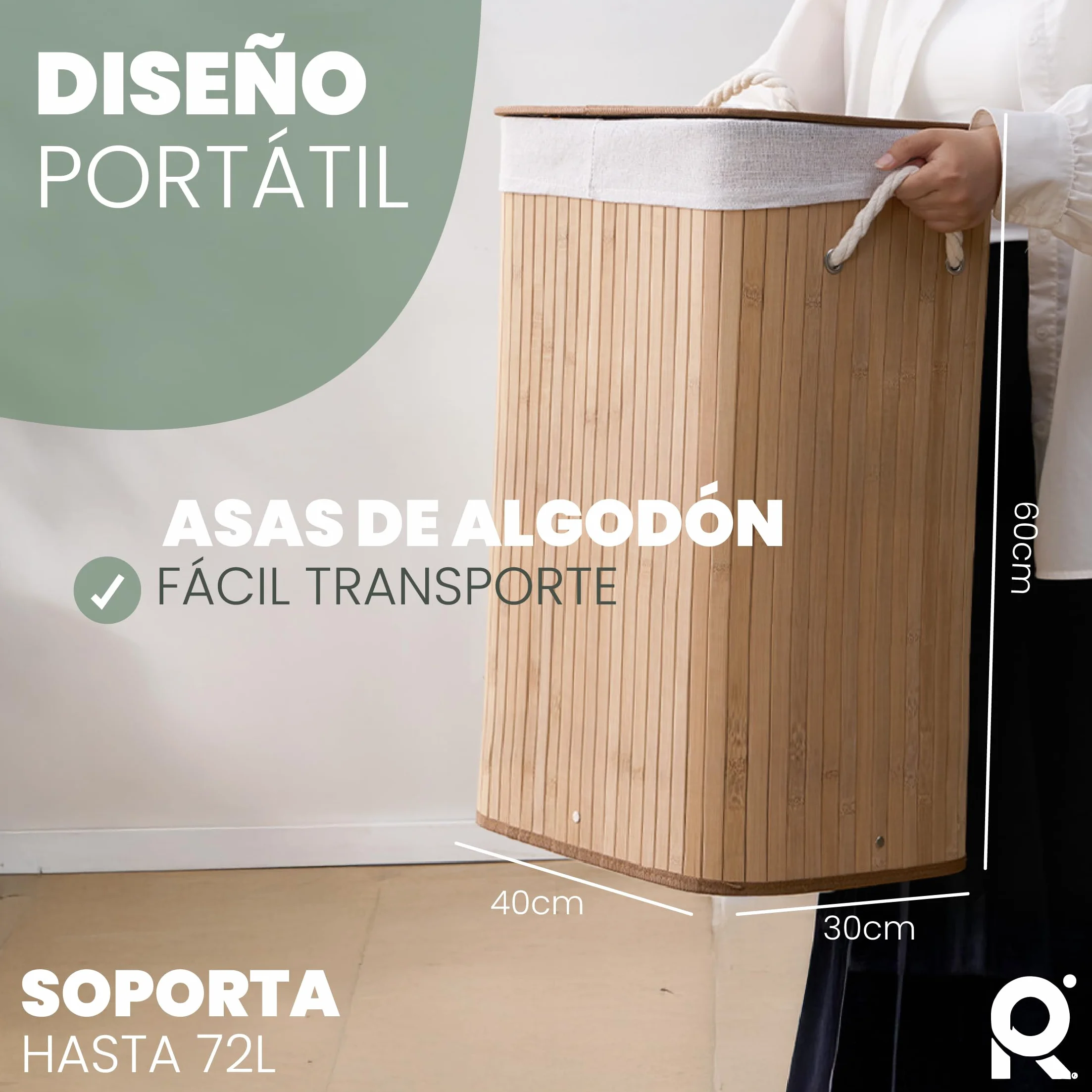 Cesto de Lavanderia 2 Compartimentos 72 L Bambu Natural con Tapa