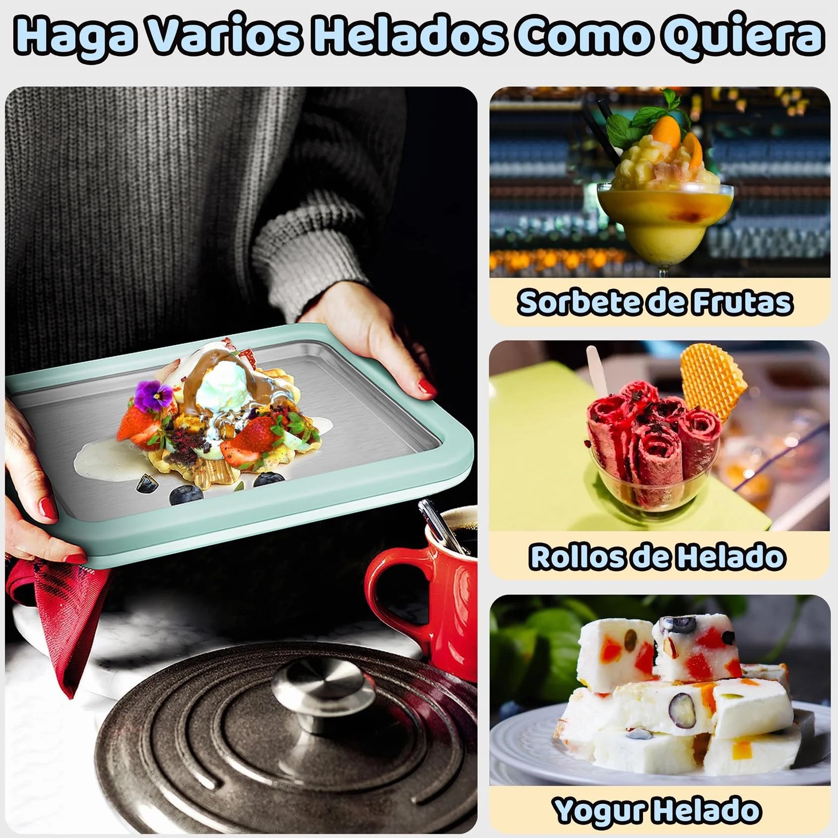 JoyMech Plancha para Hacer Helados, Plancha de Hacer Helados, Plancha para Hacer Ice Cream Rolls, Incluye 2 espátulas, Ideal para Preparar Helado Enrollado Casero y Yogur Helado (Verde)