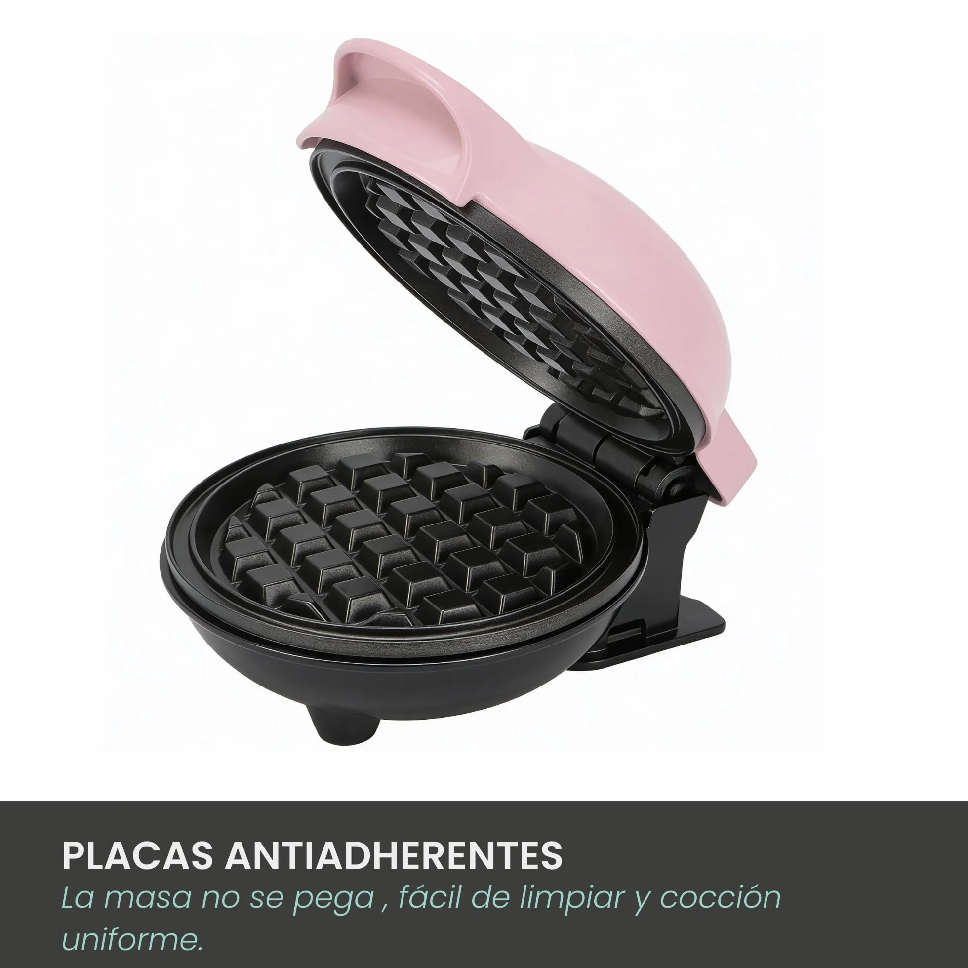 Jocca - Gofrera Redonda - Placas Antiadherentes - 500 W - Diámetro 12 cm - Rosa
