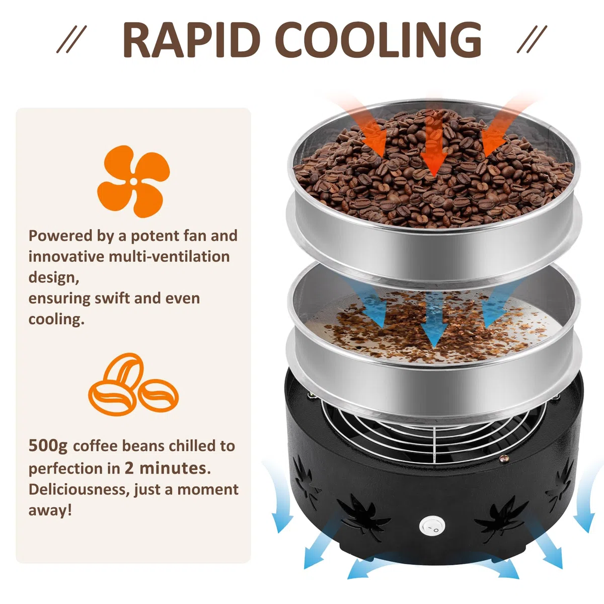 YUCHENGTECH 500g Enfriador de Granos de Café con 2 Tamices para Enfriar Rápidamente los Granos de Café y Retirar la Cáscara de los Granos 220V