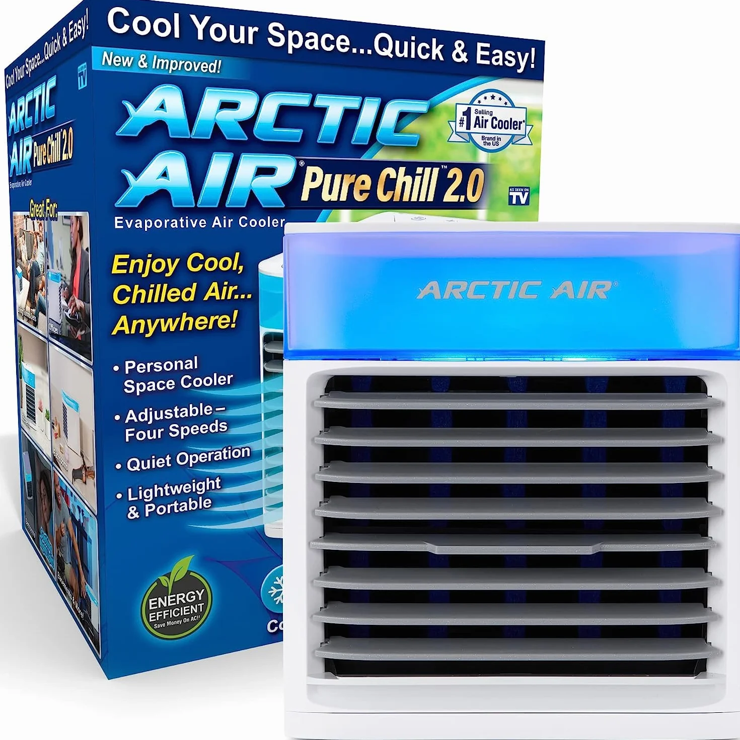 ARCTIC AIR PURE CHILL 2.0 - Aire acondicionado portátil - Refresca y humedece el aire de la habitación - Silencioso y Ligero - Ideal dormitorio, oficina, salón... - Refrigeración hidráulica - 7
